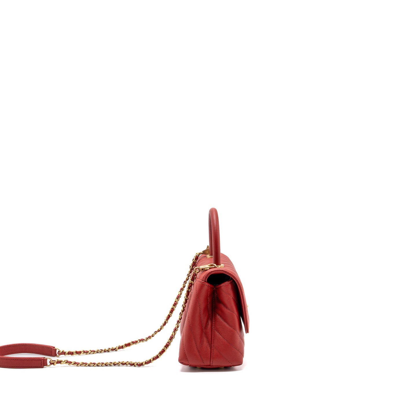 Chanel Small Coco Handle Chevron Caviar Red Brushed
