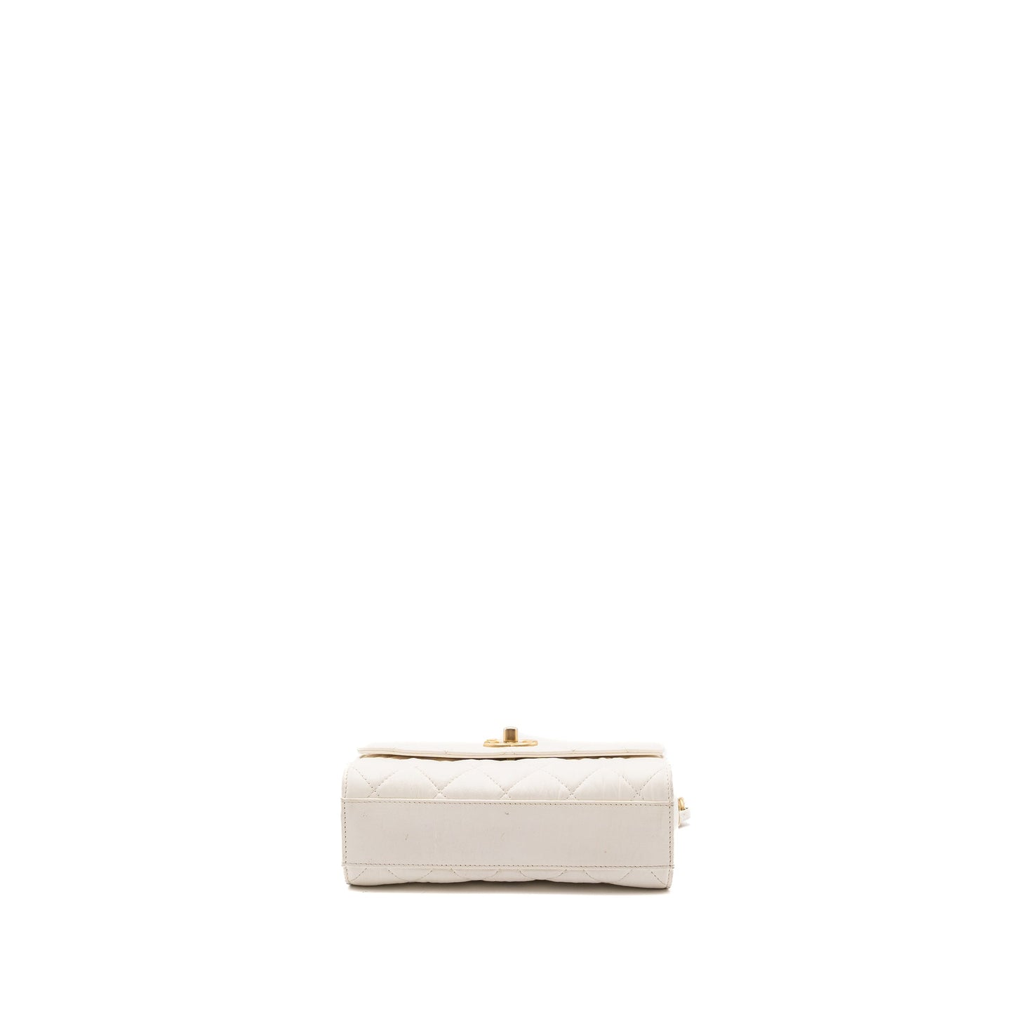 Chanel Top Handle Flap Bag Lambskin White Brush
