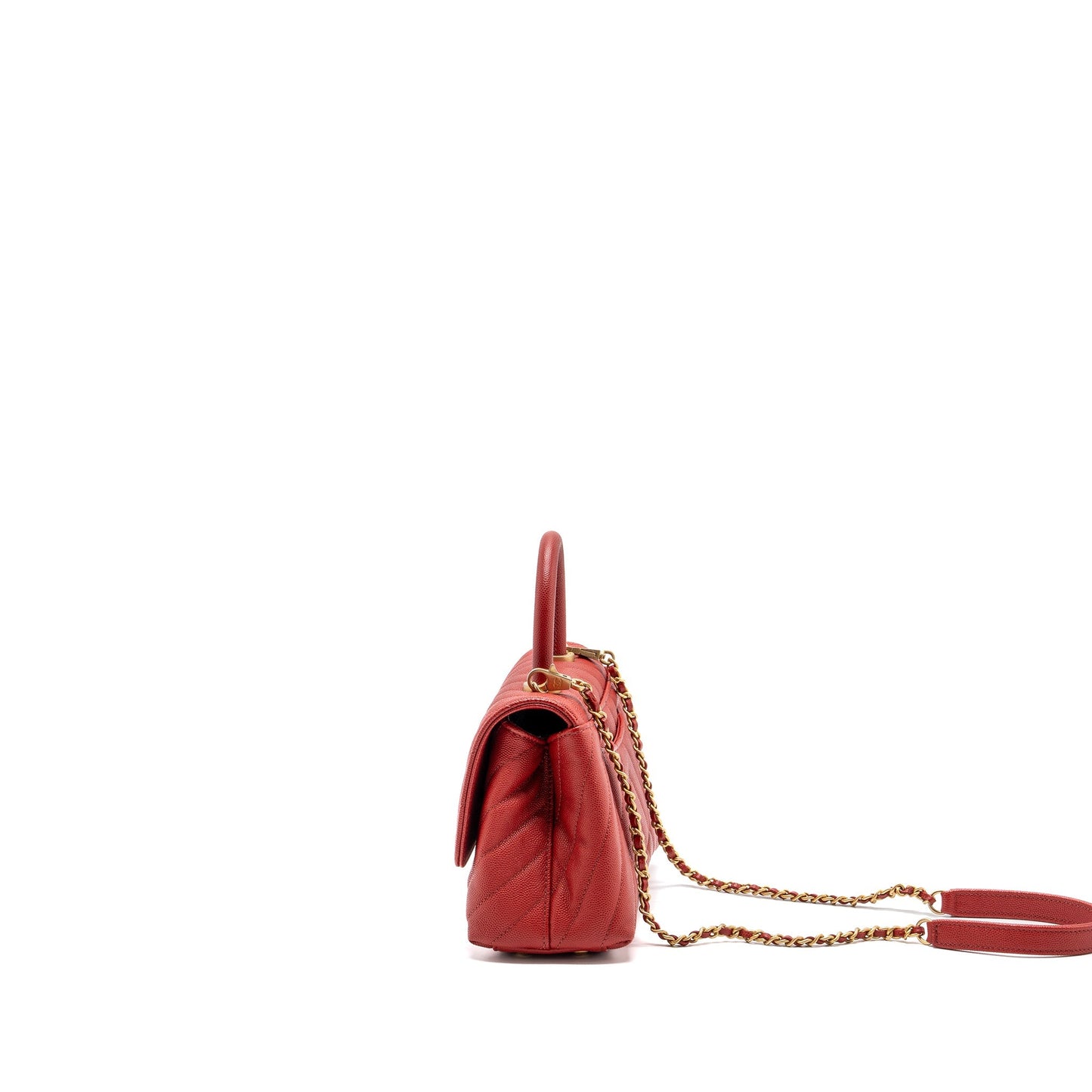 Chanel Small Coco Handle Chevron Caviar Red Brushed