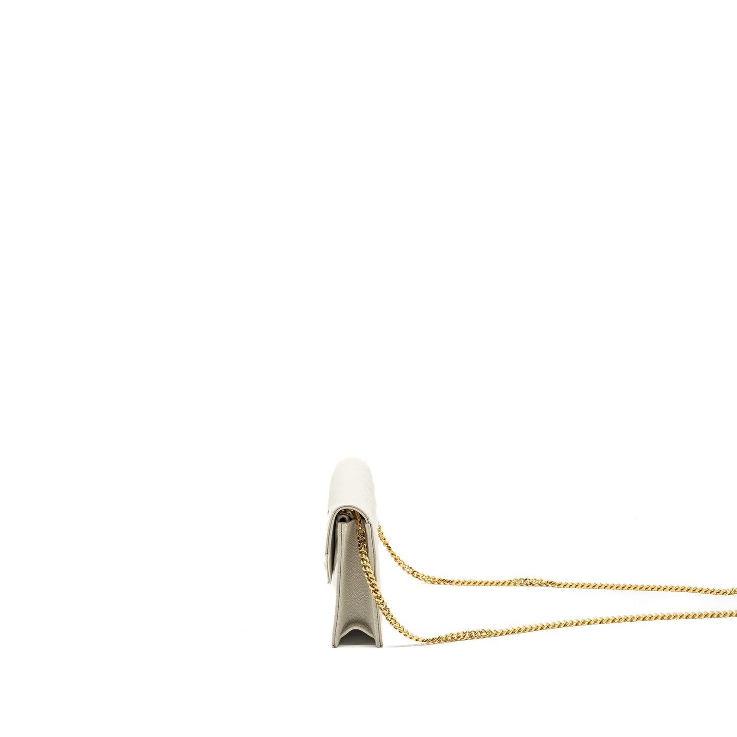 Saint Laurent envelope chain wallet grained calfskin cream soft