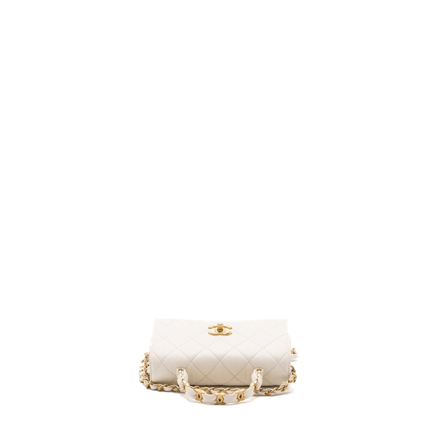 Chanel Top Handle Flap Bag Lambskin White Brush