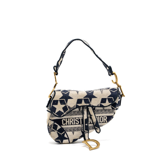 Dior saddle Purse canvas limited print dark blue / white