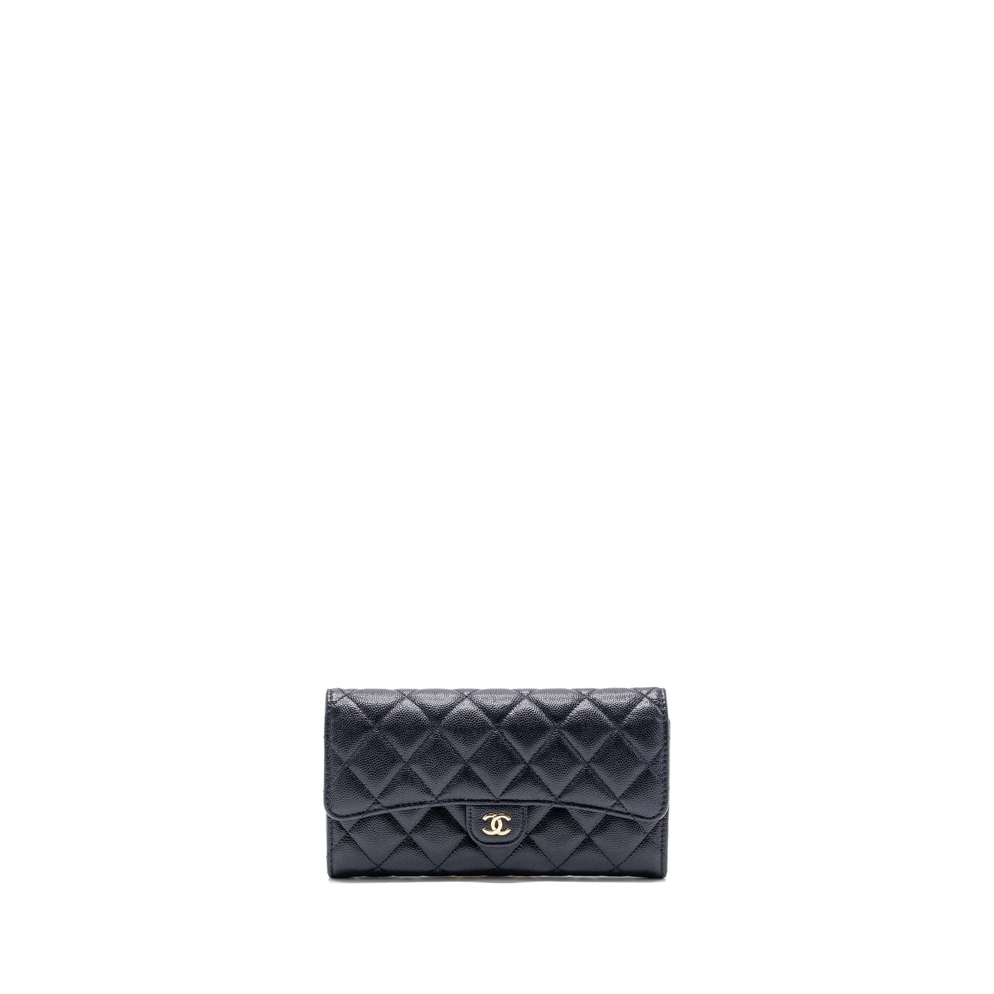 Chanel Classic Long Flap Wallet Caviar Navy L
