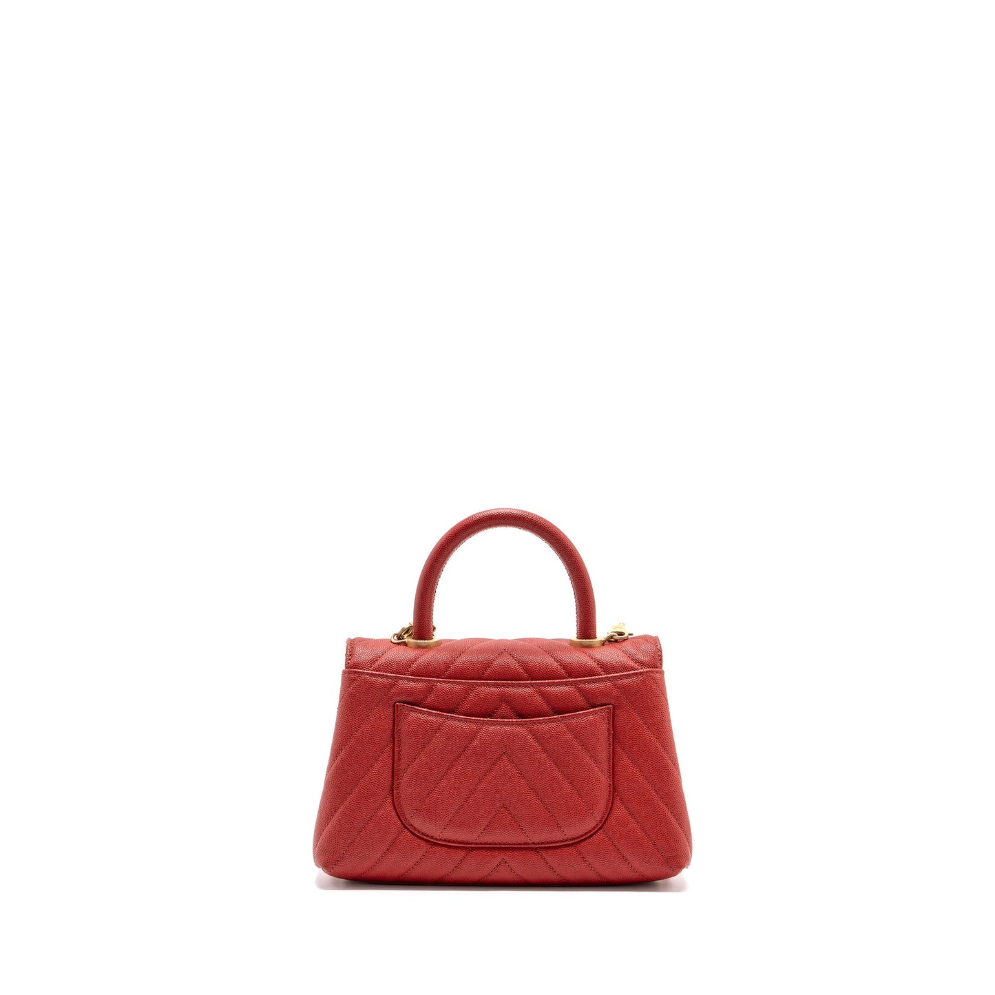 Chanel Small Coco Handle Chevron Caviar Red Brushed