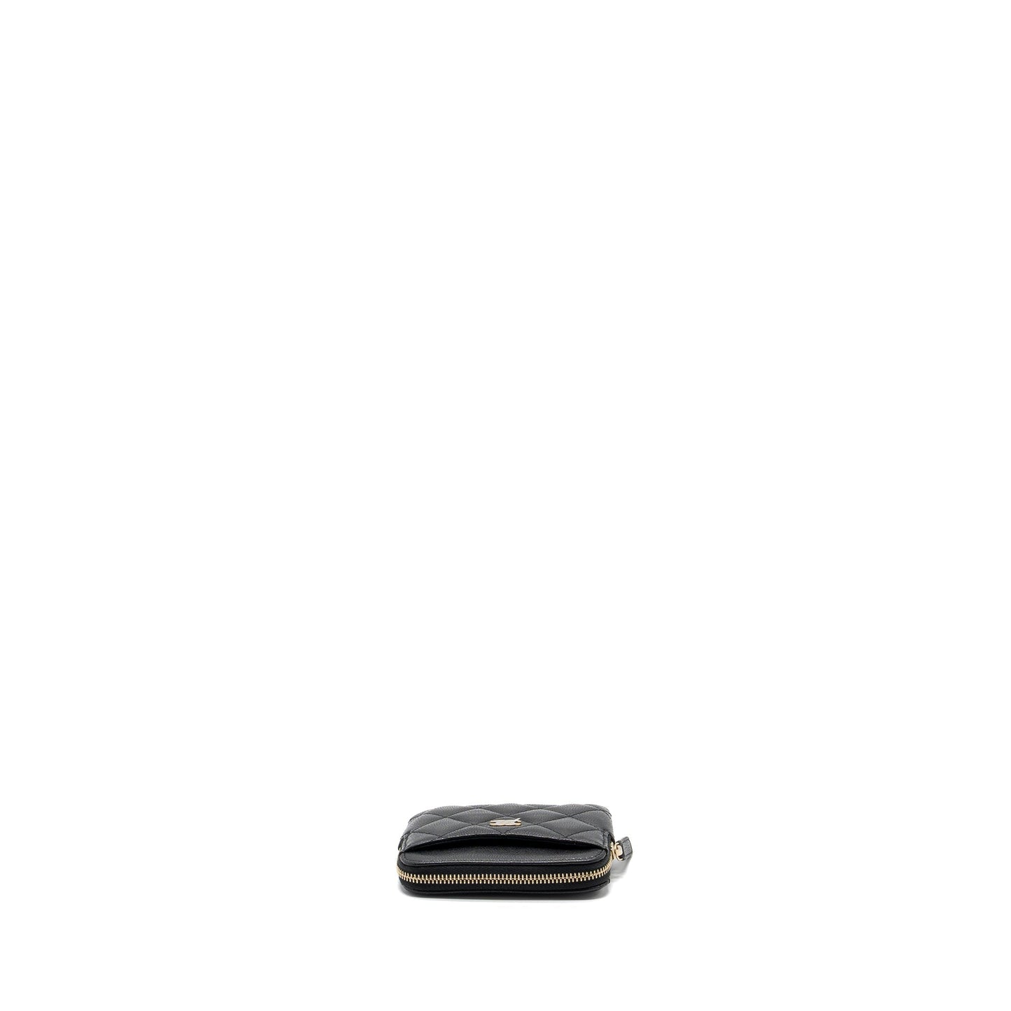 Chanel square zipper pouch card holder caviar Black L (microchip)