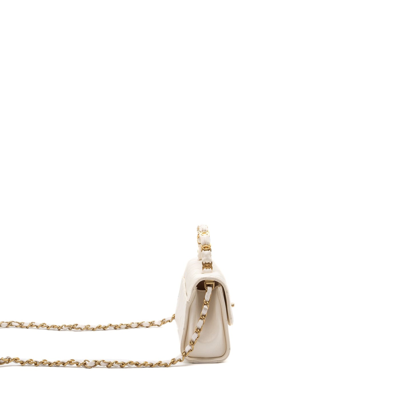 Chanel Top Handle Flap Bag Lambskin White Brush