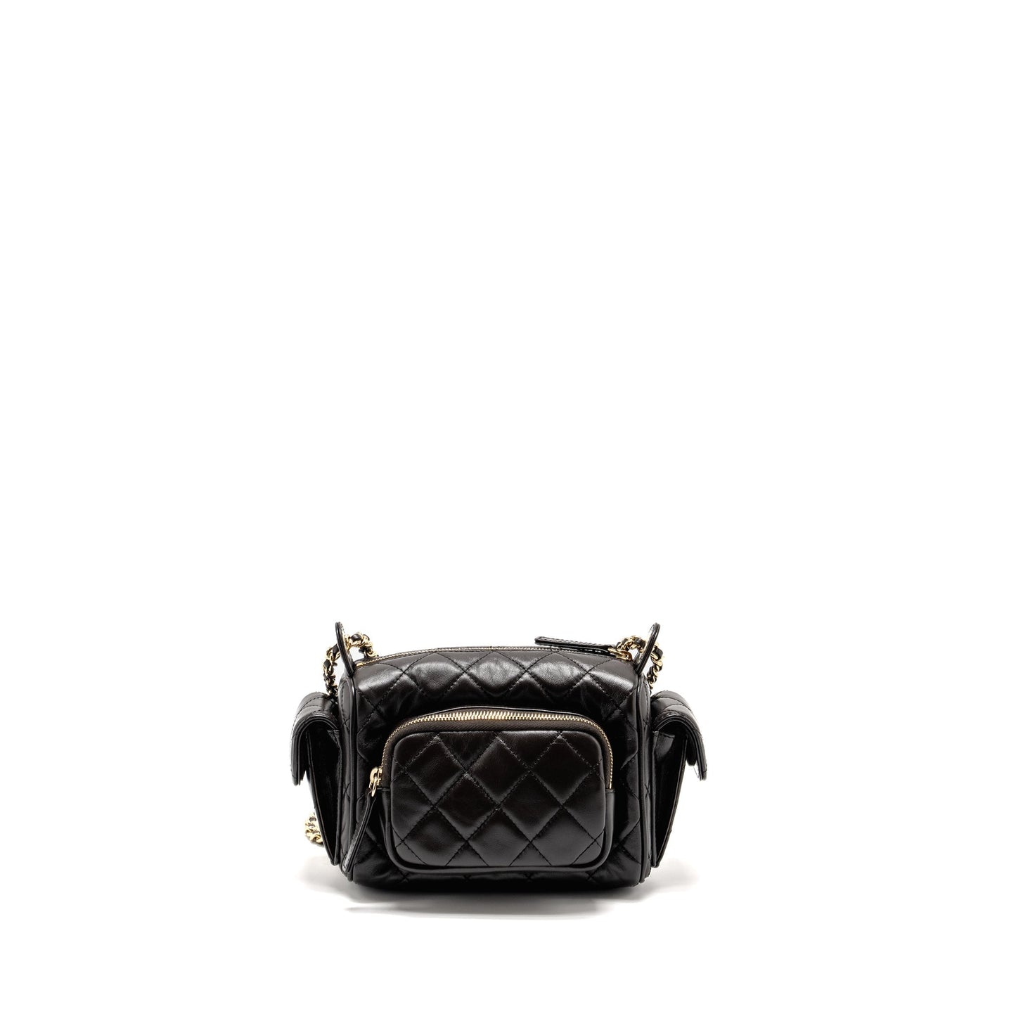 Chanel 24K Small Camera Case Bag Shiny Crumpled Lambskin Dark Brown L (Microchip)