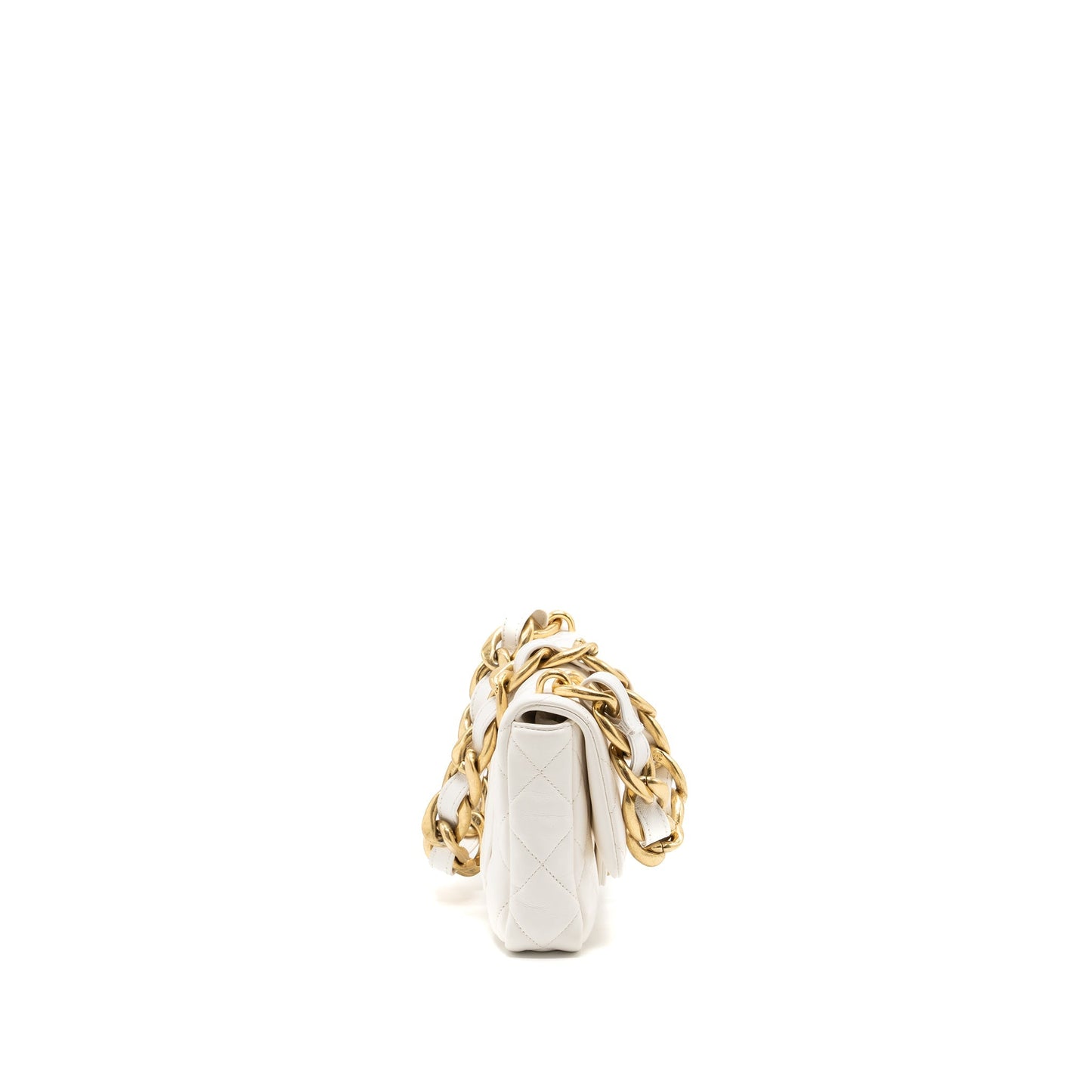 Chanel 22S Giant Chain Flap Shoulder Bag Lambskin White Brushed  (Microchip)