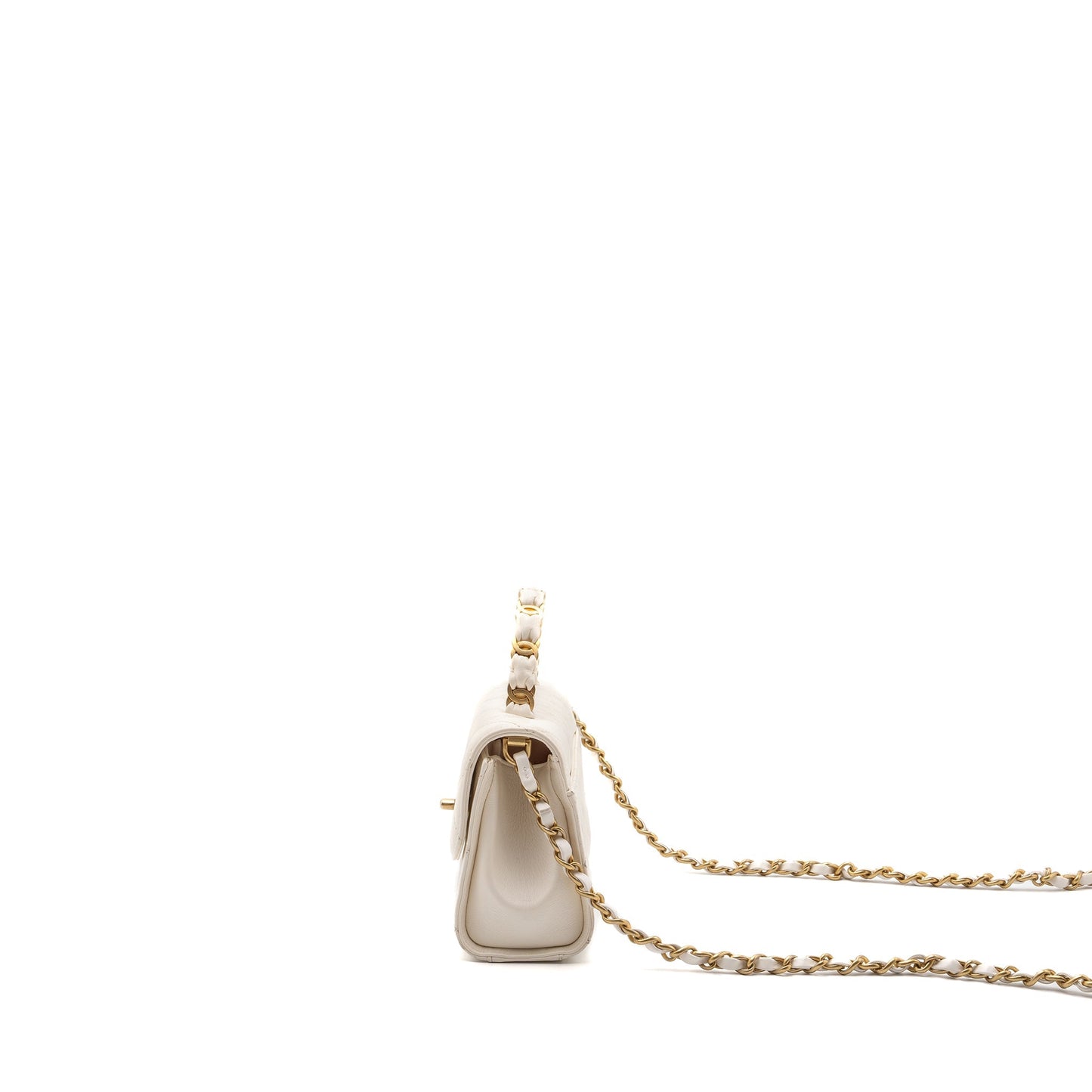 Chanel Top Handle Flap Bag Lambskin White Brush
