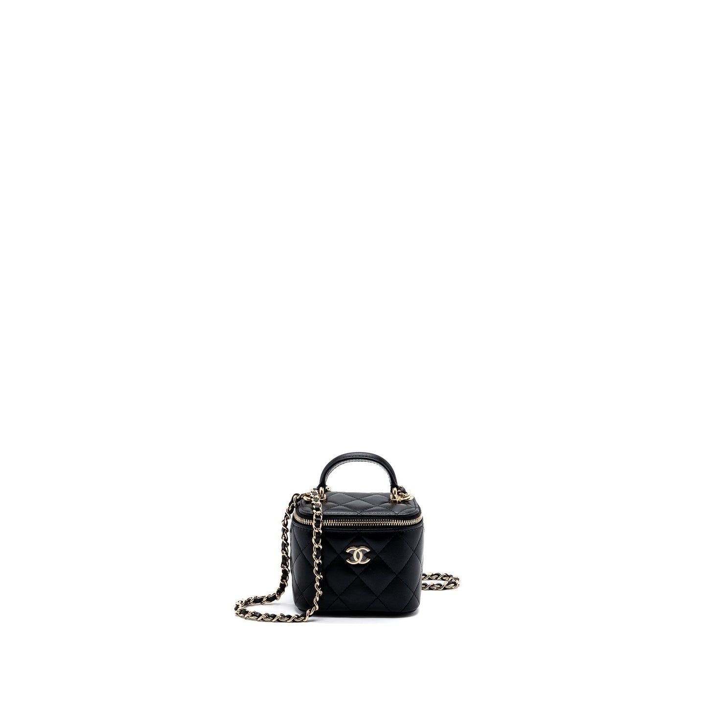 Chanel Top Handle Mini Vanity Case with chains Lambskin Black L