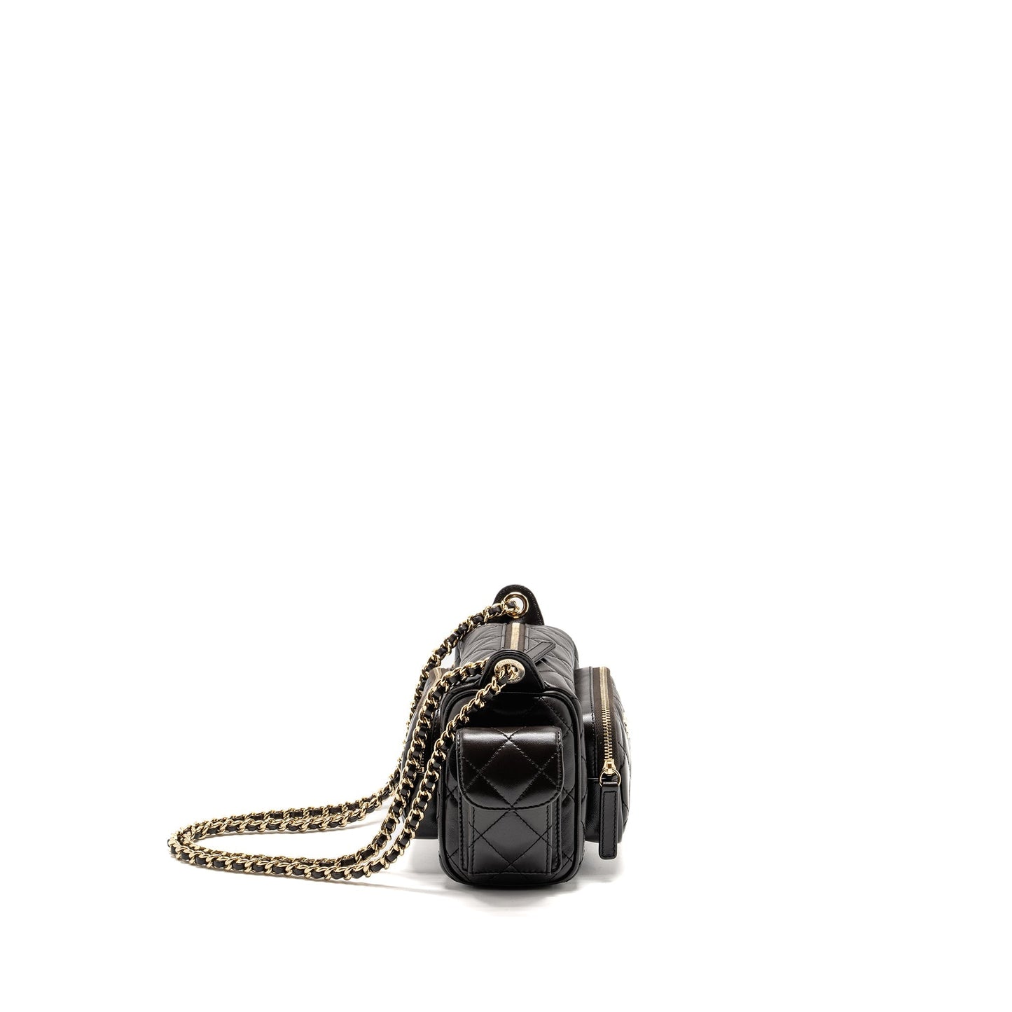 Chanel 24K Small Camera Case Bag Shiny Crumpled Lambskin Dark Brown L (Microchip)
