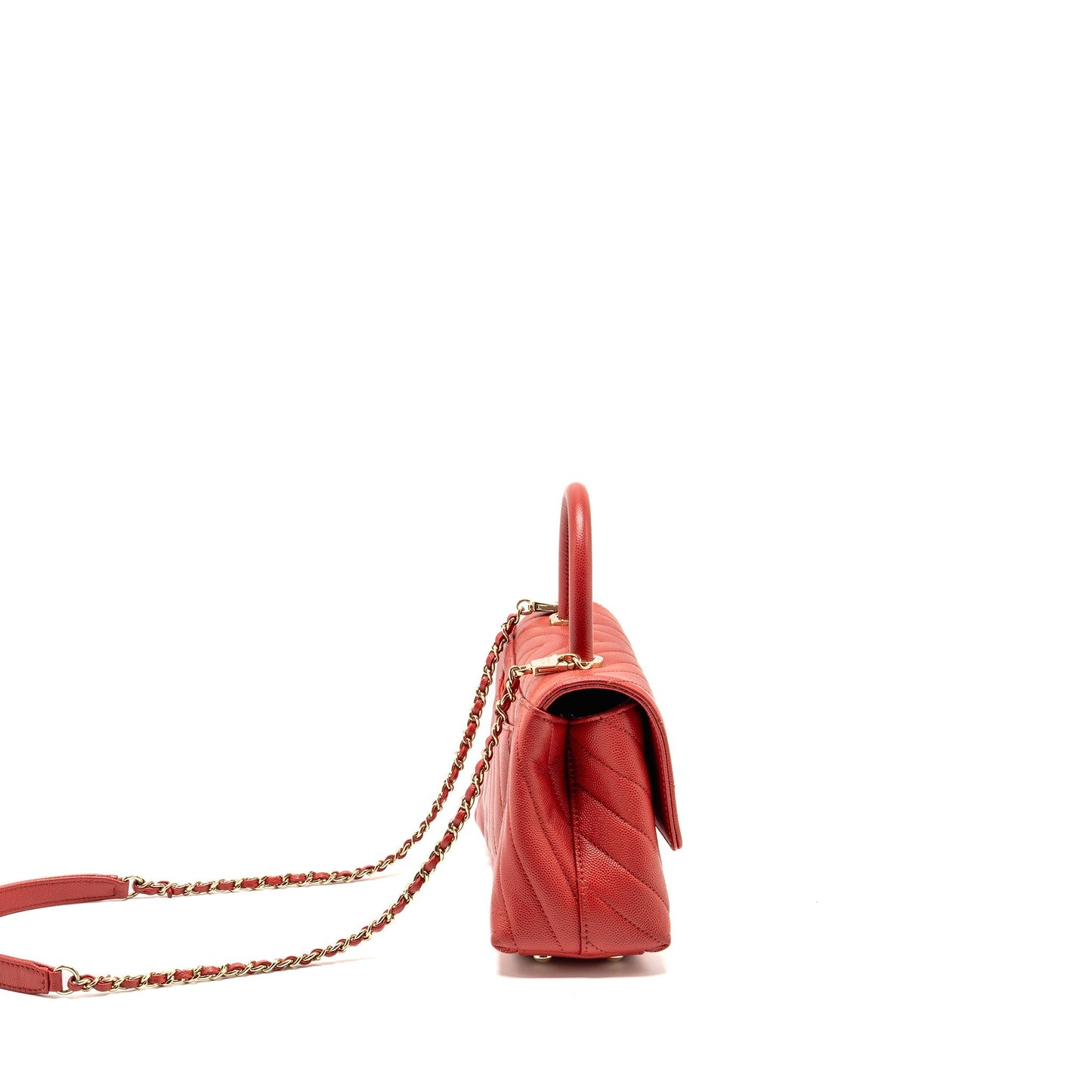 Chanel Small Coco Handle Chevron Caviar Red