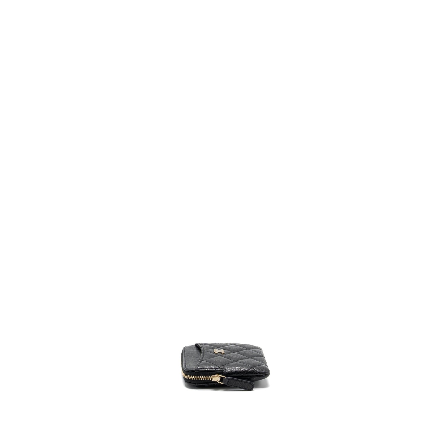 Chanel square zipper pouch card holder caviar Black L (microchip)