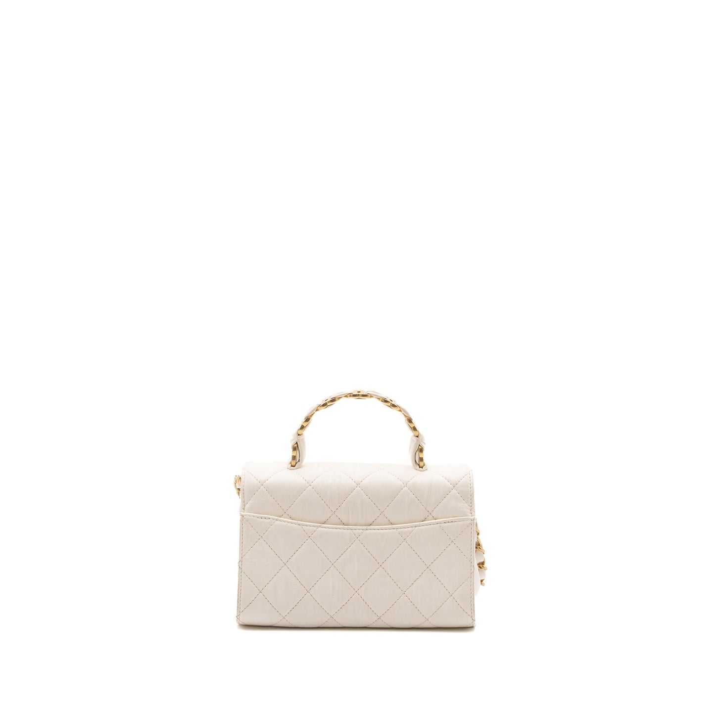 Chanel Top Handle Flap Bag Lambskin White Brush
