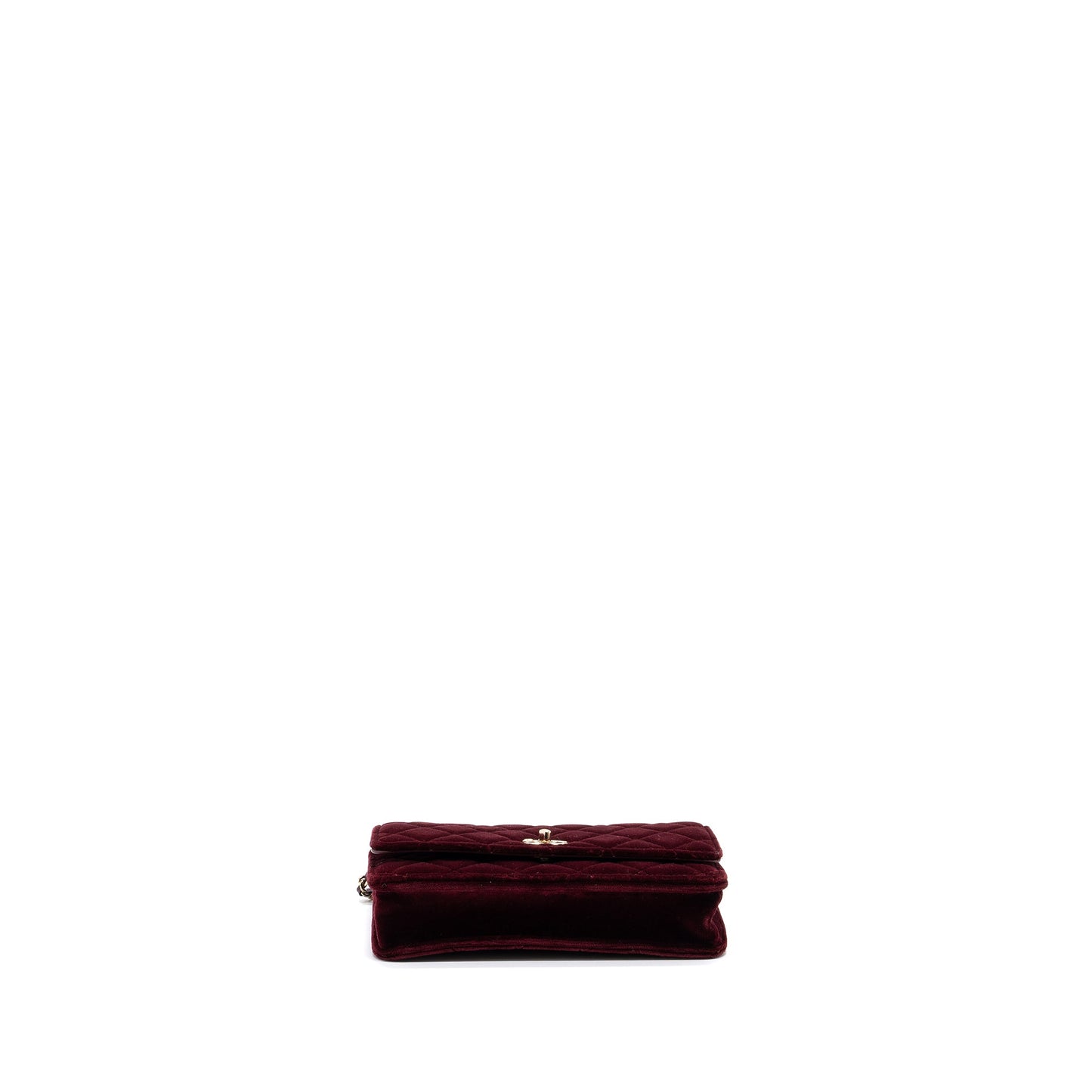 Chanel Crystal Pearl Crush Wallet On Chain Velvet Burgundy L
