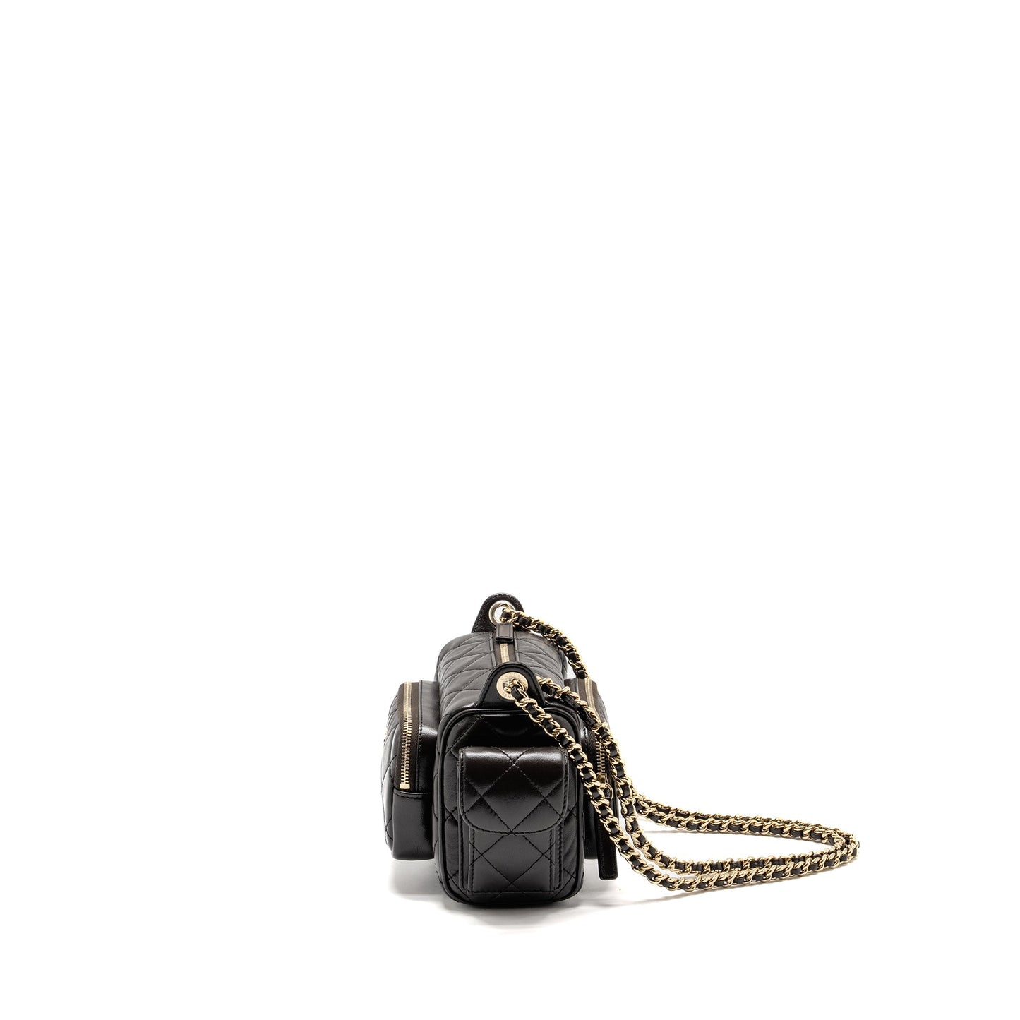 Chanel 24K Small Camera Case Bag Shiny Crumpled Lambskin Dark Brown L (Microchip)