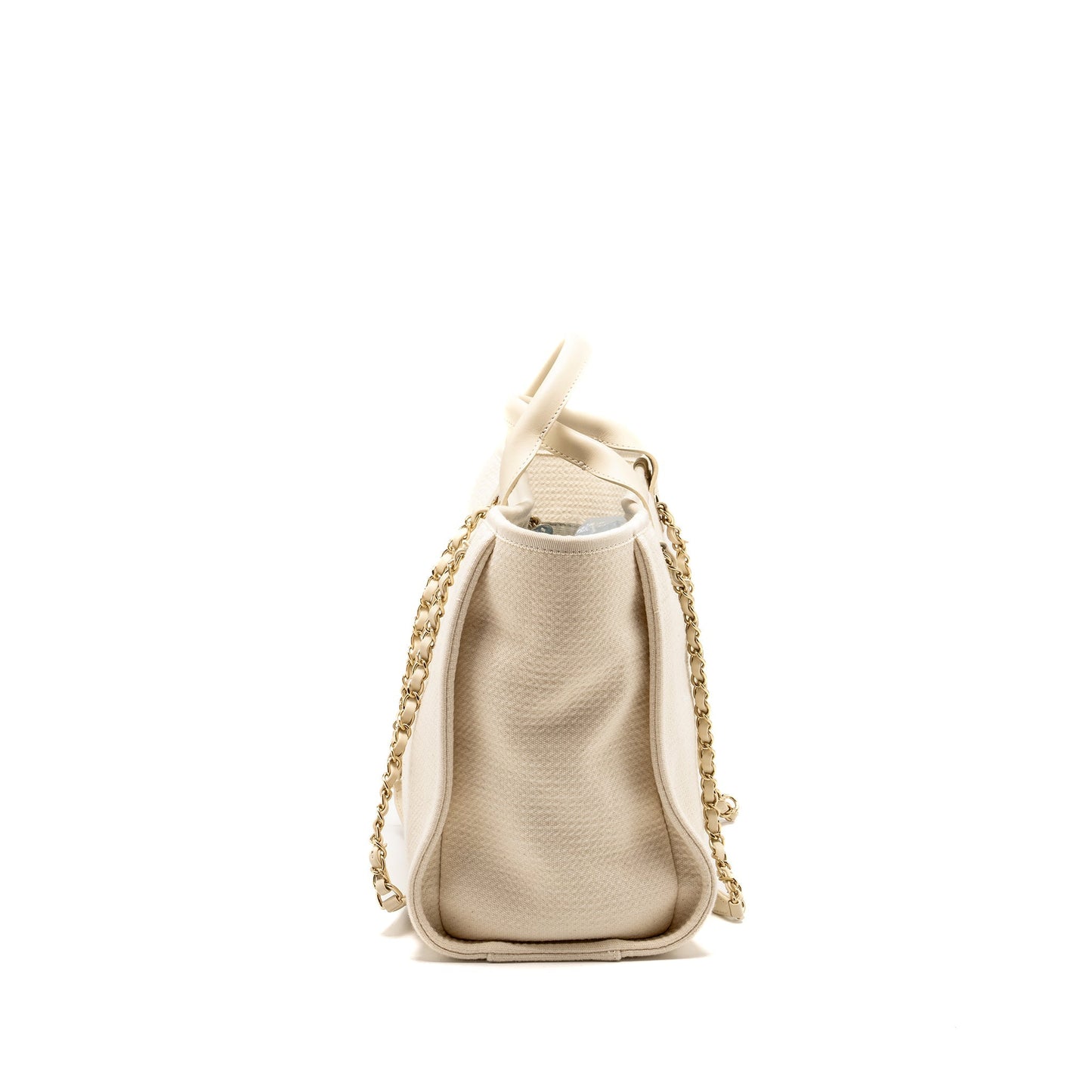 Chanel Small Deauville Shopping Tote Bag Calfskin/Fabric Light Beige L (microchip)