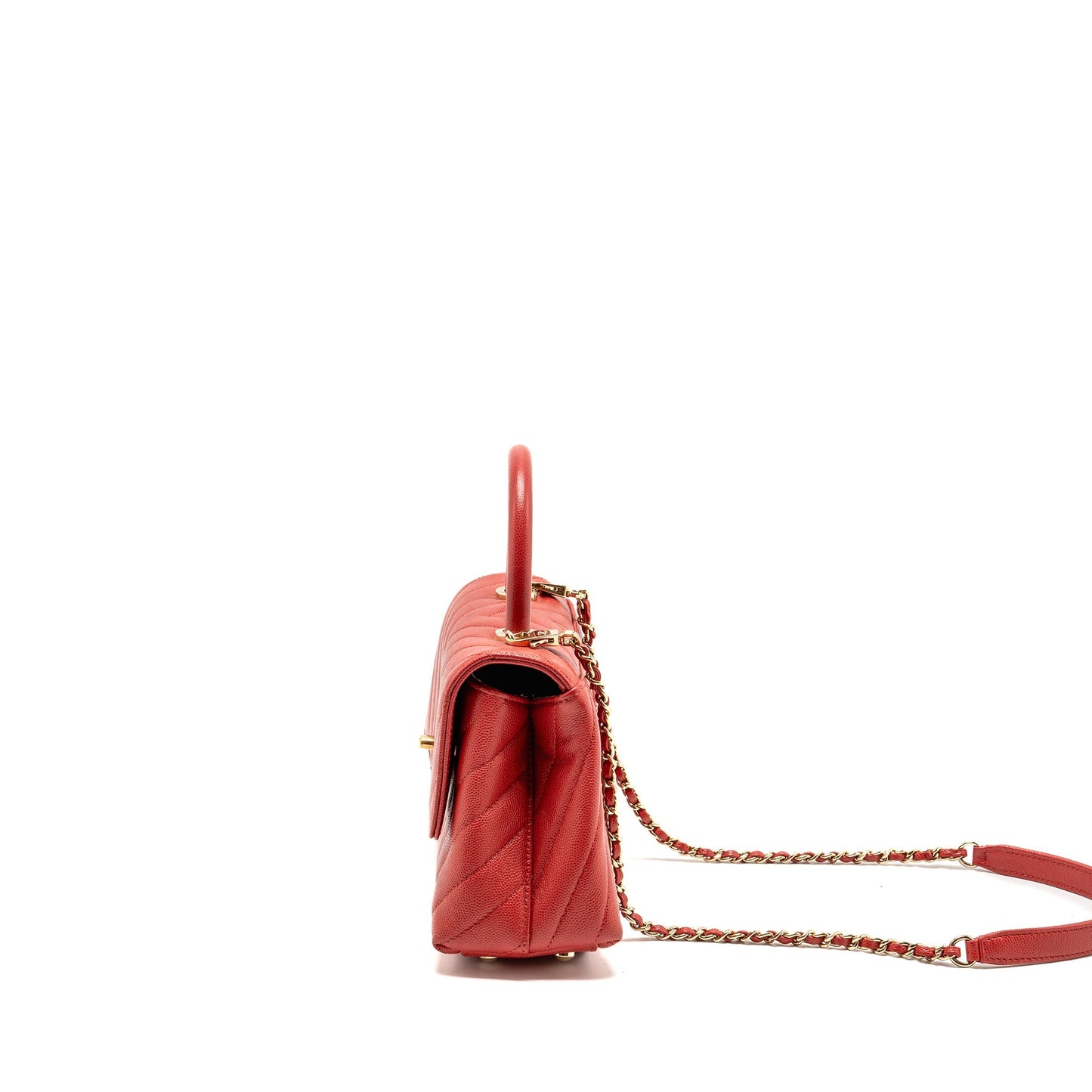 Chanel Small Coco Handle Chevron Caviar Red