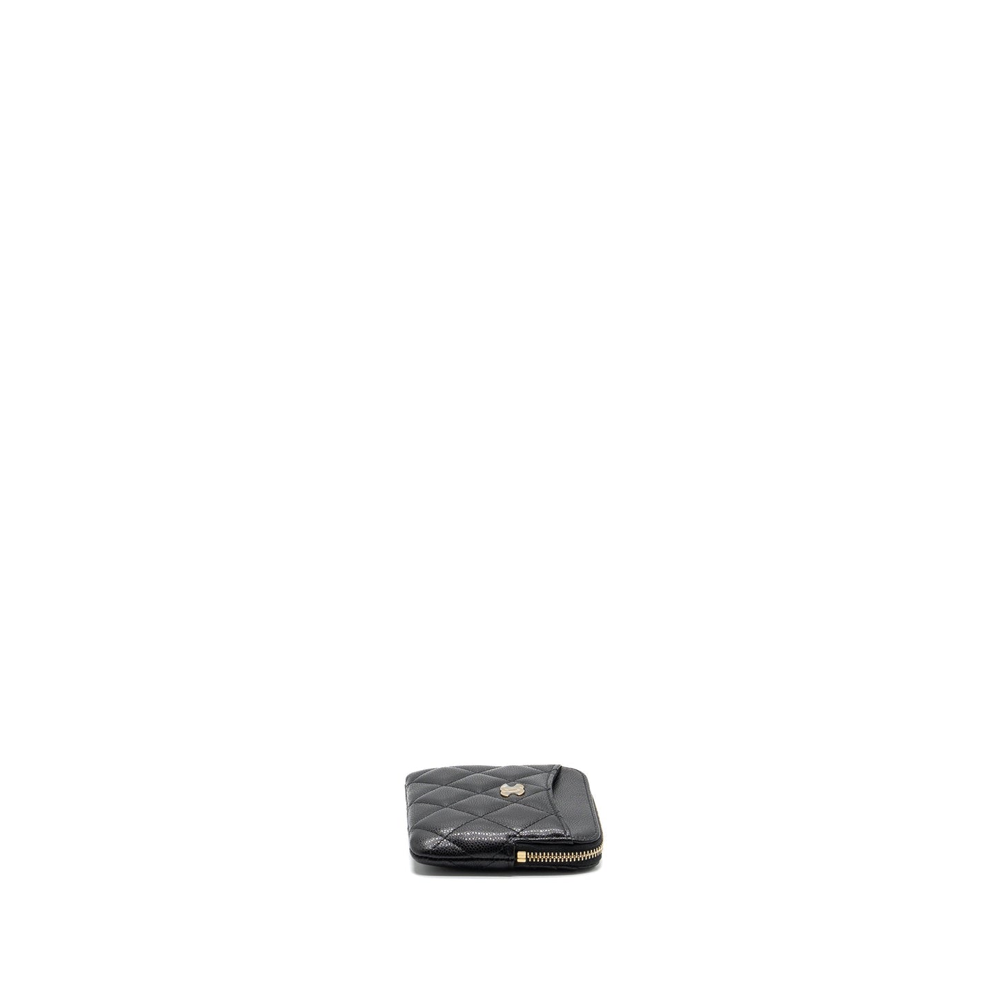 Chanel square zipper pouch card holder caviar Black L (microchip)