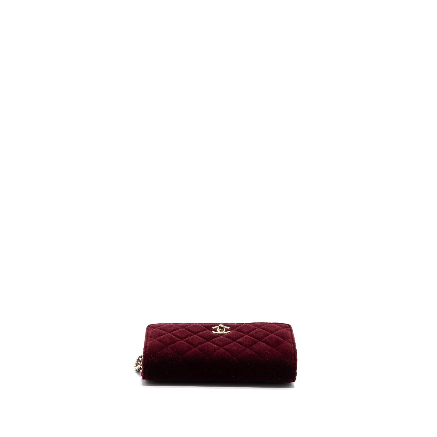 Chanel Crystal Pearl Crush Wallet On Chain Velvet Burgundy L