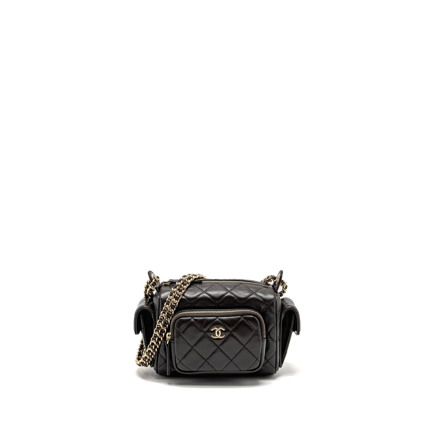 Chanel 24K Small Camera Case Bag Shiny Crumpled Lambskin Dark Brown L (Microchip)
