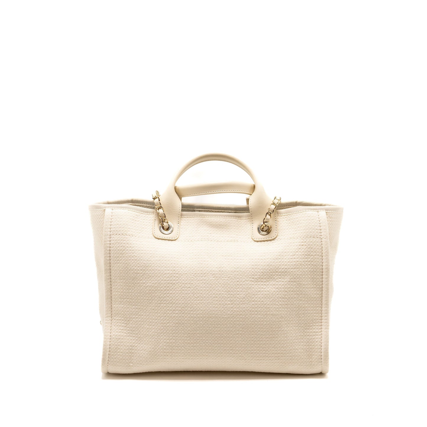 Chanel Small Deauville Shopping Tote Bag Calfskin/Fabric Light Beige L (microchip)