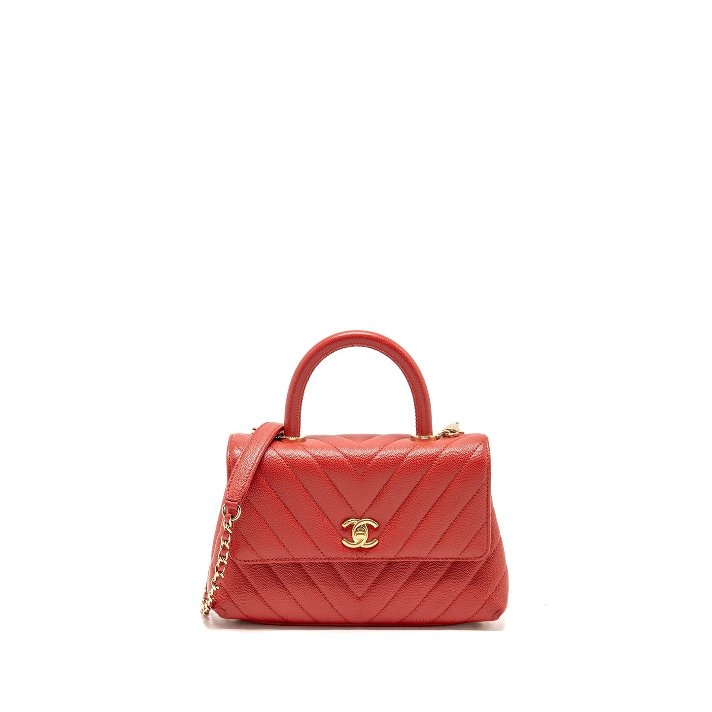 Chanel Small Coco Handle Chevron Caviar Red