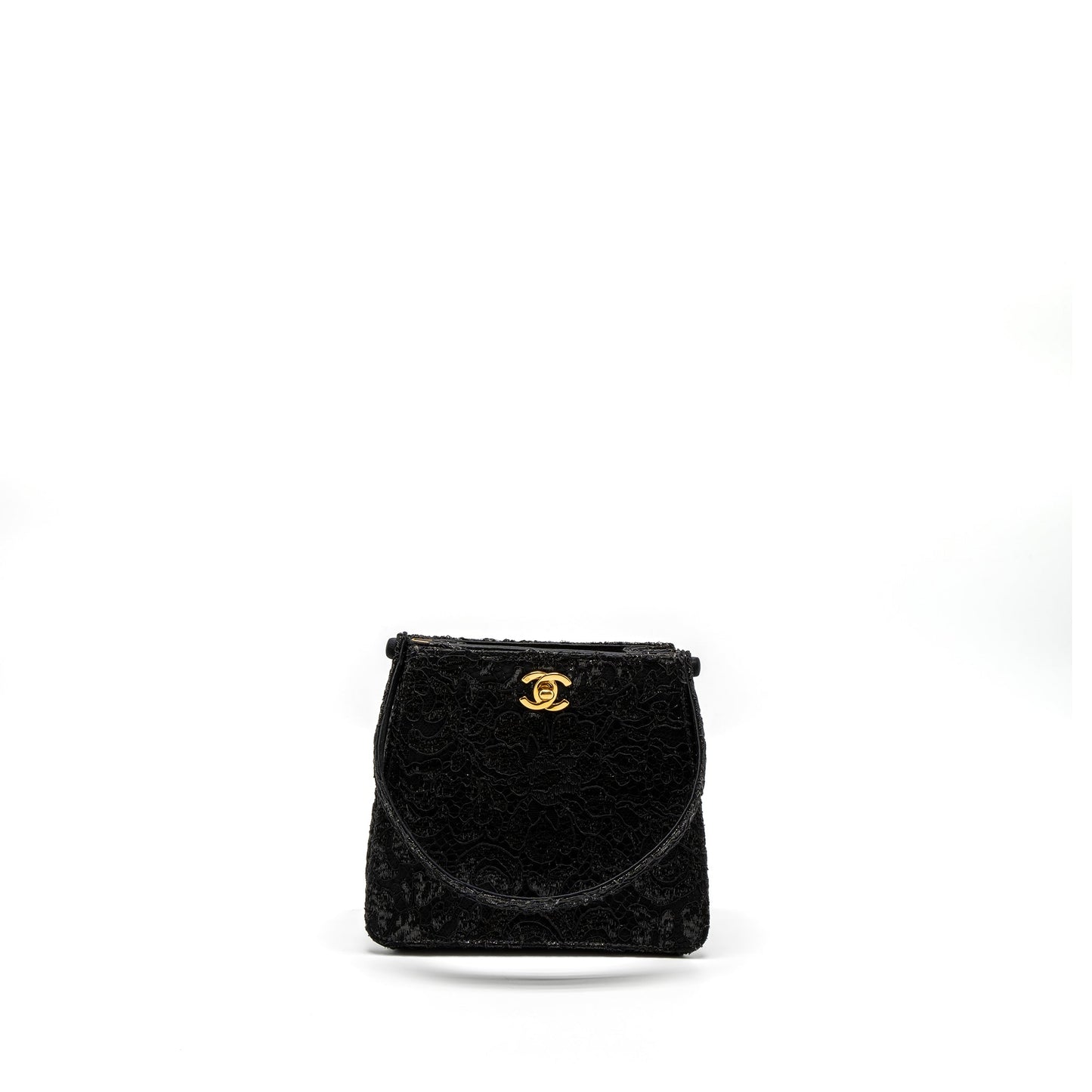 Chanel  Double Sided Tumlock Handbag Laced Satin Black