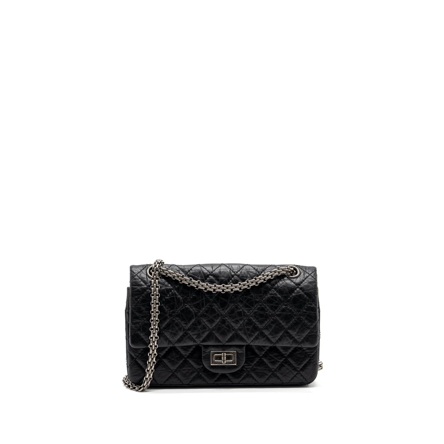 Chanel small 2.55 reissue flap bag aged calfskin black ruthenium