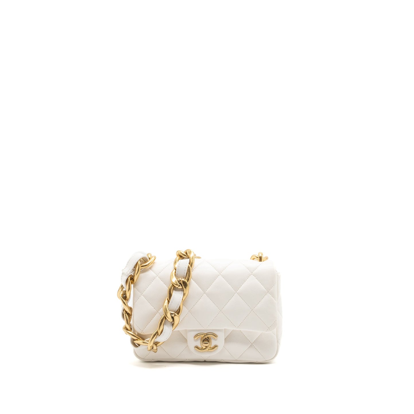 Chanel 22S Giant Chain Flap Shoulder Bag Lambskin White Brushed  (Microchip)