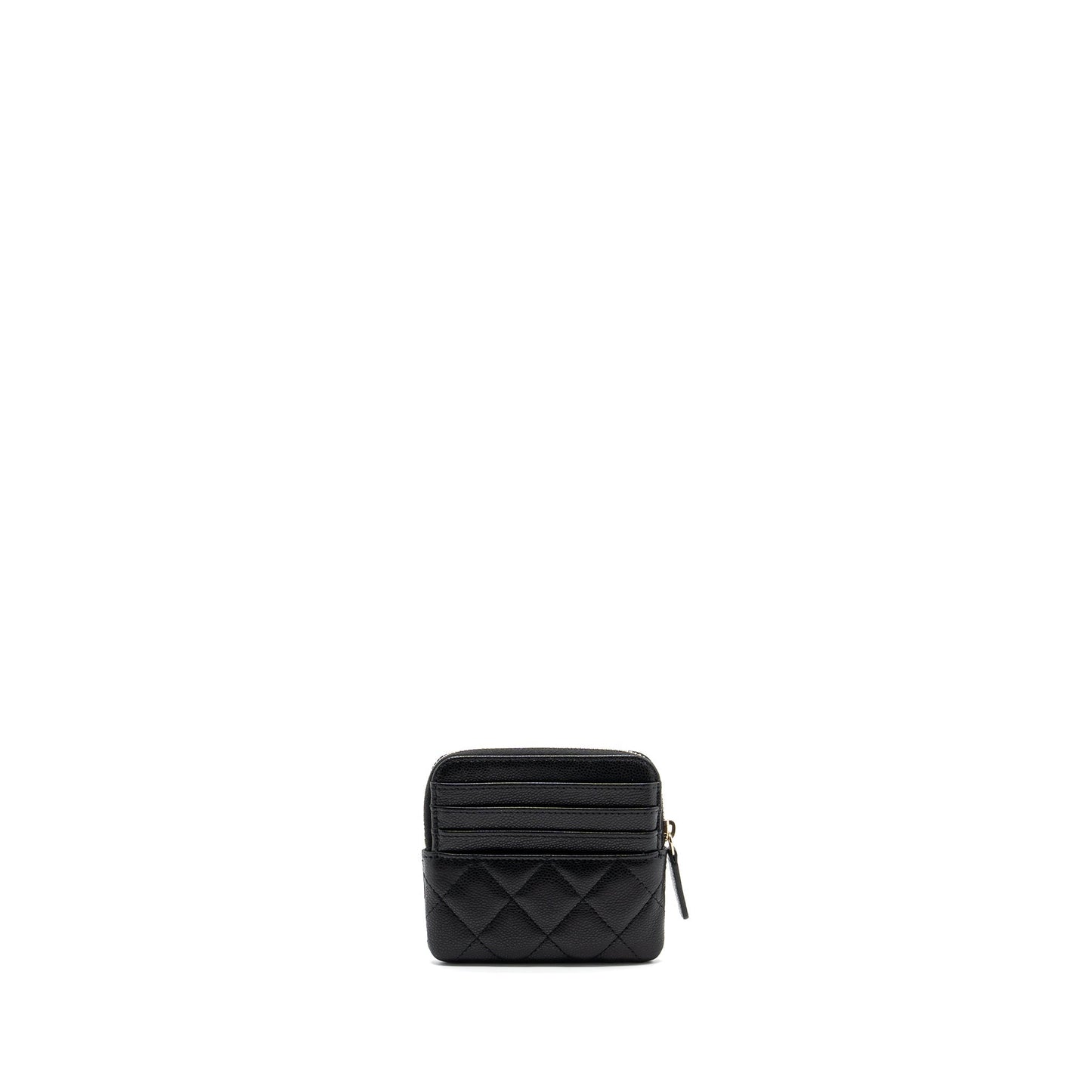 Chanel square zipper pouch card holder caviar Black L (microchip)