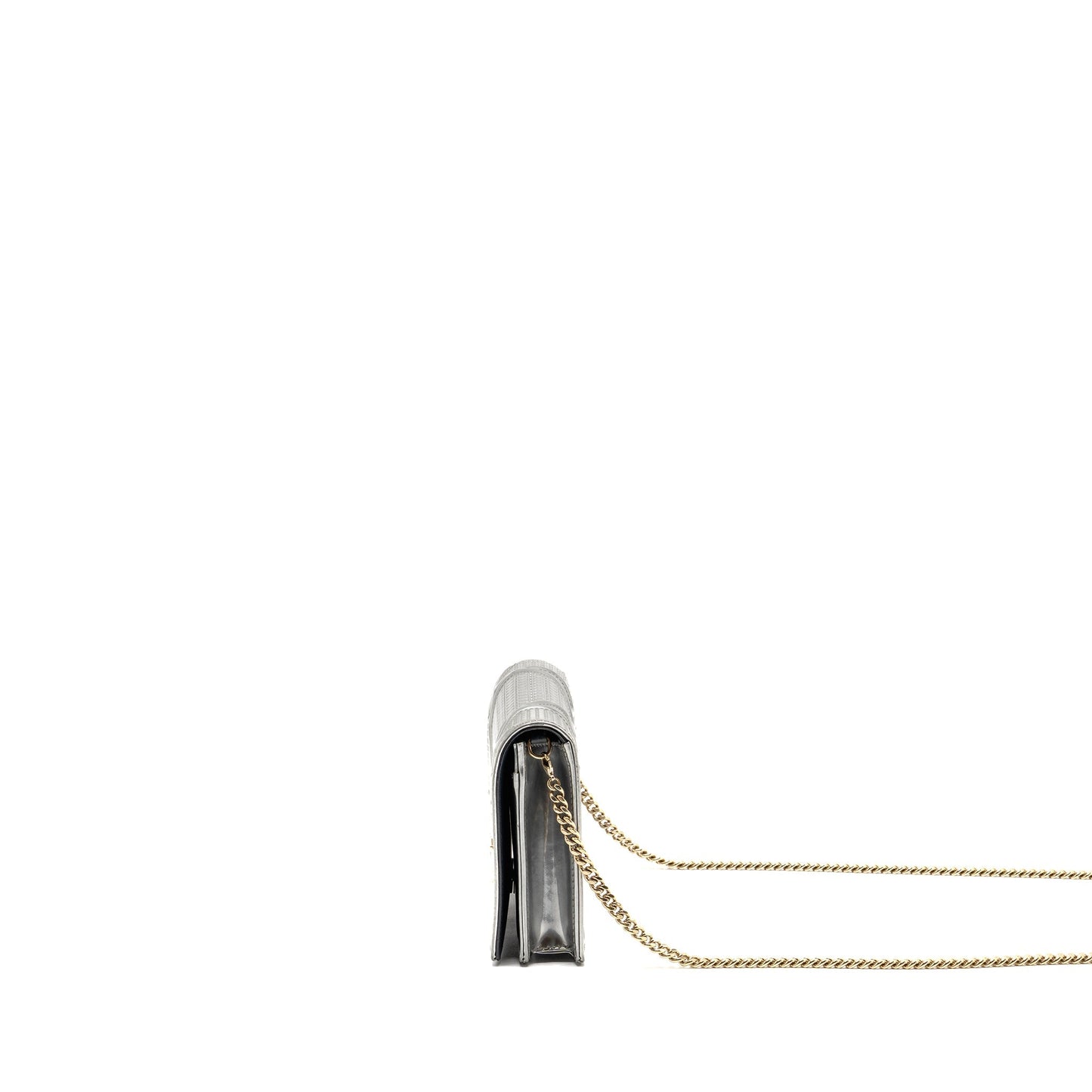 Dior Diorama Wallet on Chain Metallic Patent Silver