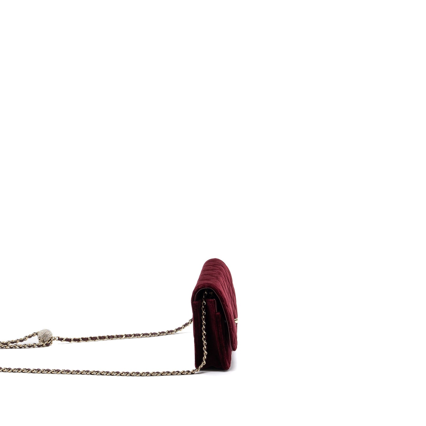 Chanel Crystal Pearl Crush Wallet On Chain Velvet Burgundy L