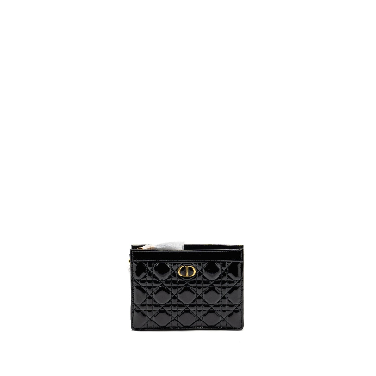 Dior Caro Pouch with Chain Patent Calfskin Black