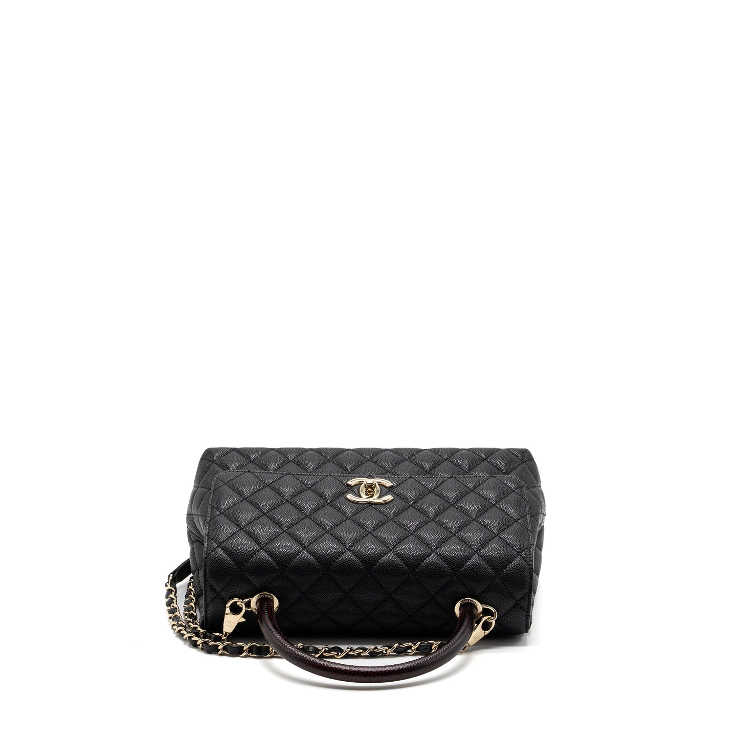 Chanel Medium Coco Handle Lizard Embossed Handle Caviar Black L (Microchip)