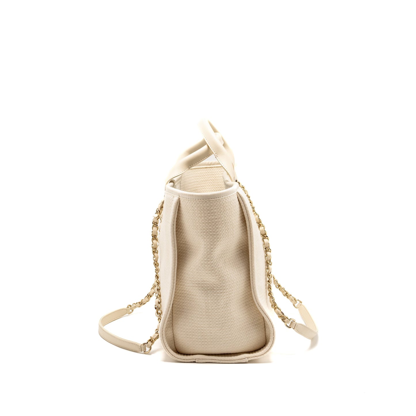 Chanel Small Deauville Shopping Tote Bag Calfskin/Fabric Light Beige L (microchip)