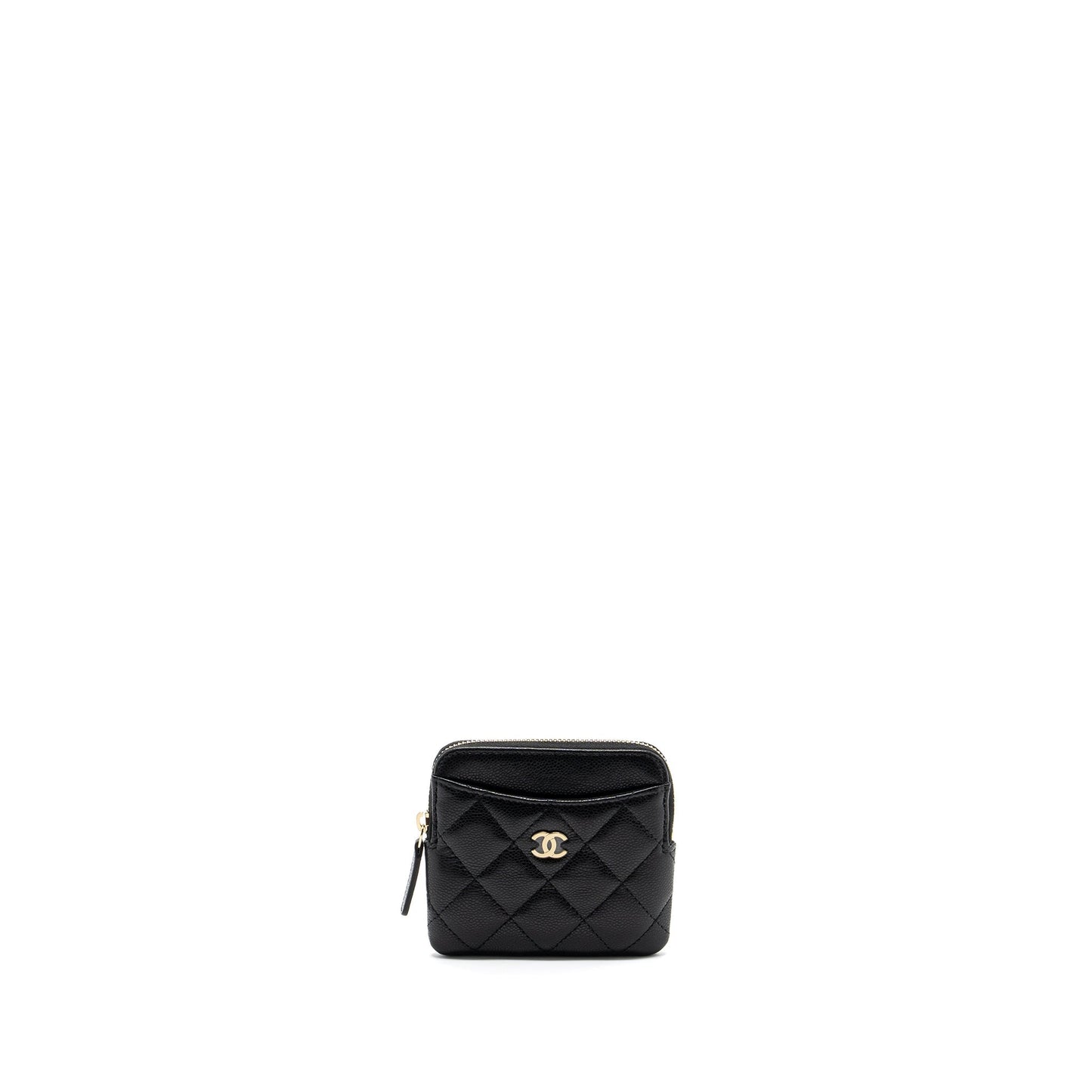 Chanel square zipper pouch card holder caviar Black L (microchip)