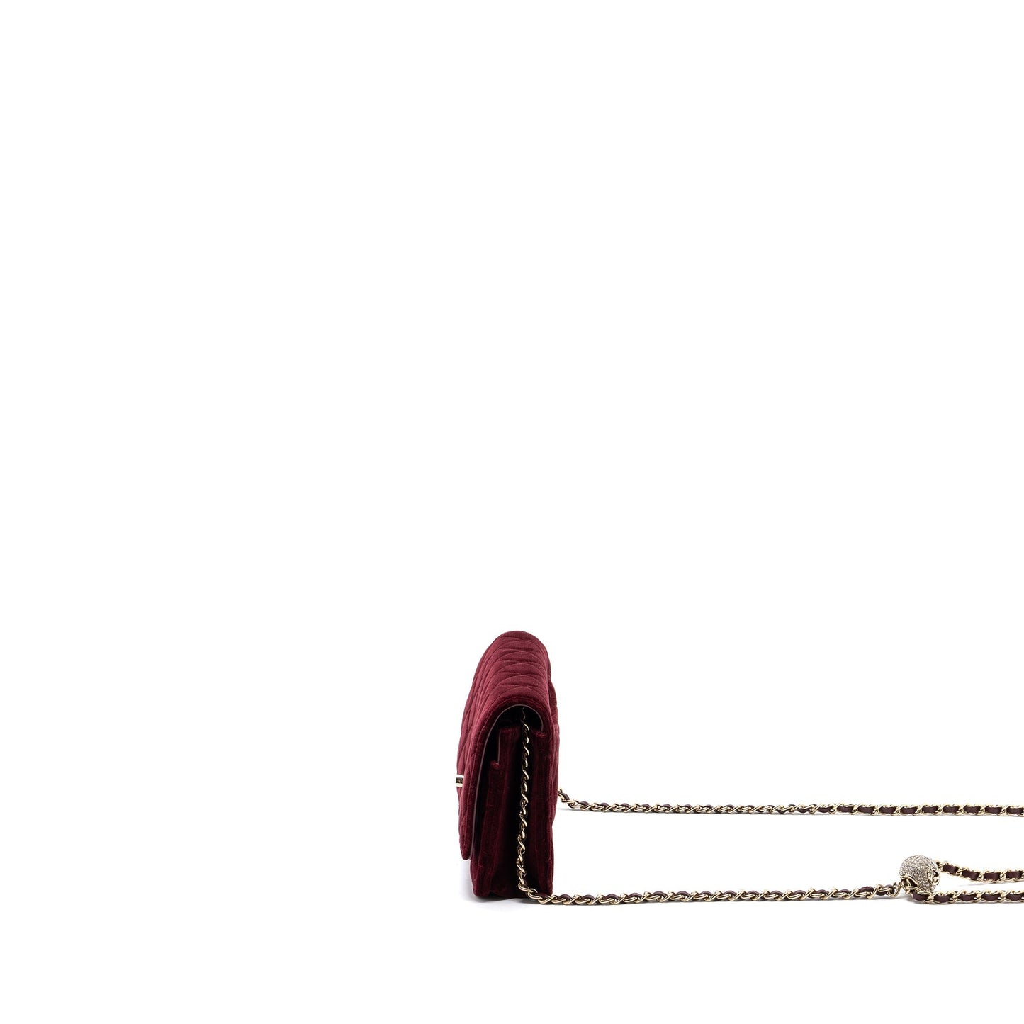 Chanel Crystal Pearl Crush Wallet On Chain Velvet Burgundy L