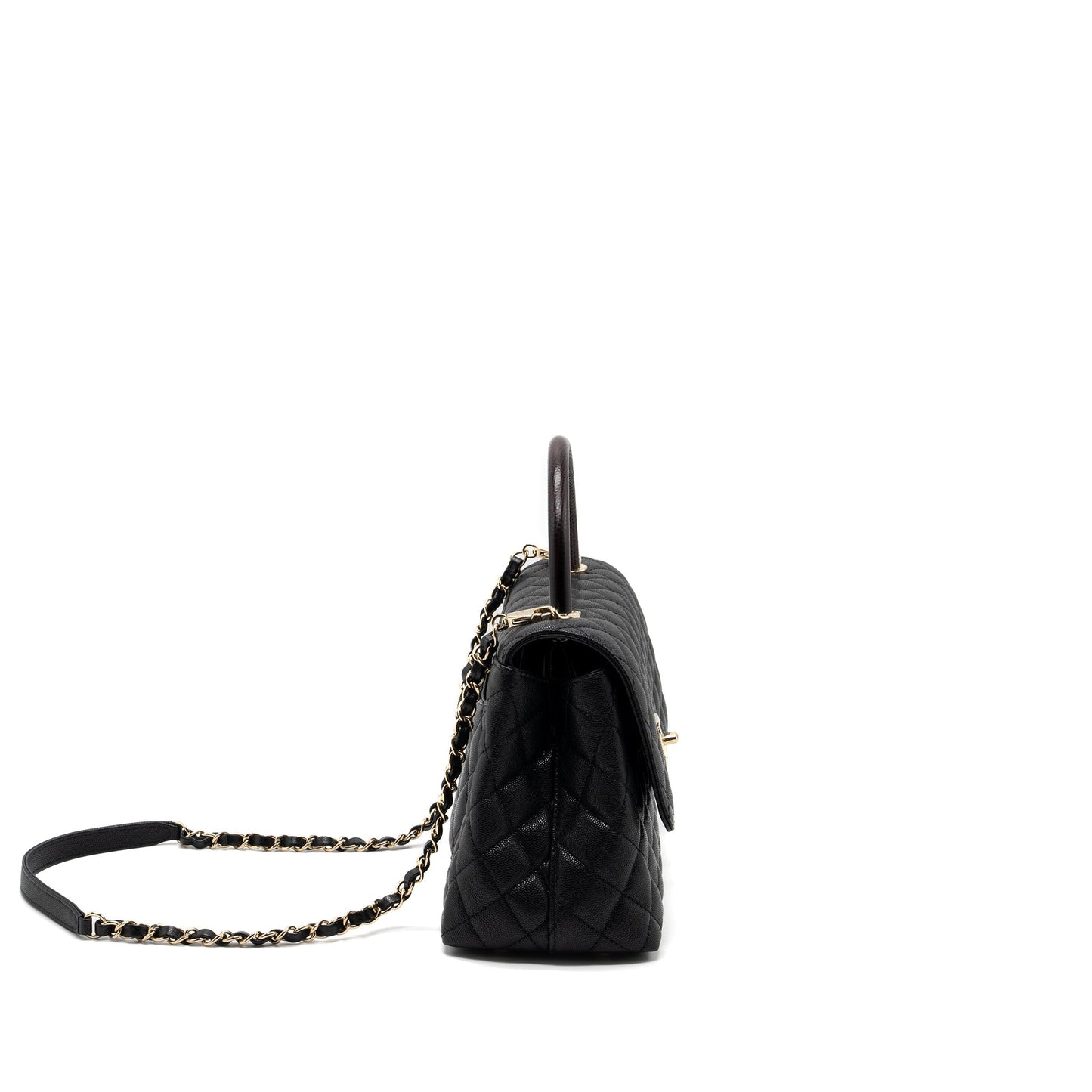 Chanel Medium Coco Handle Lizard Embossed Handle Caviar Black L (Microchip)