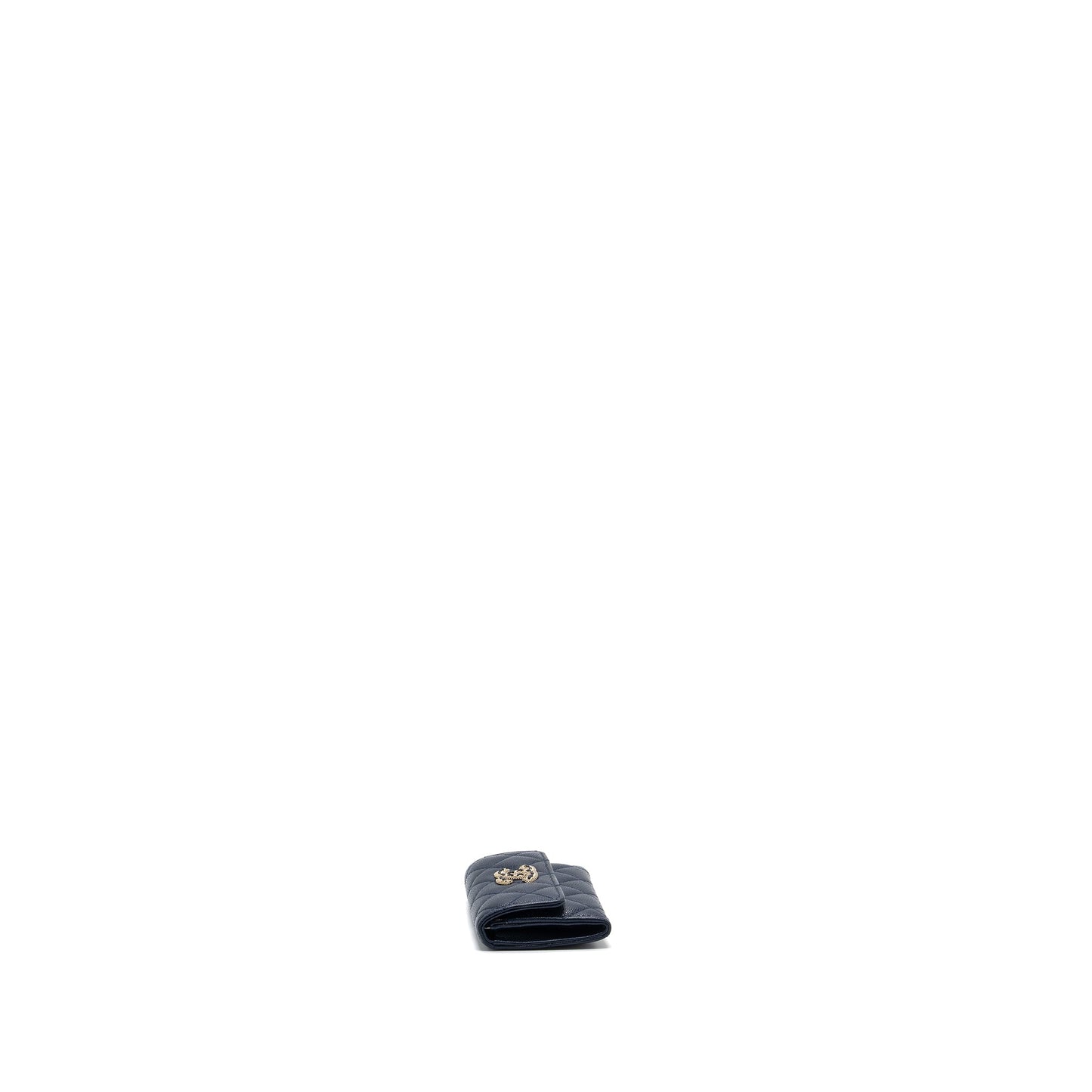 Chanel detailed giant logo Card holder caviar dark blue L