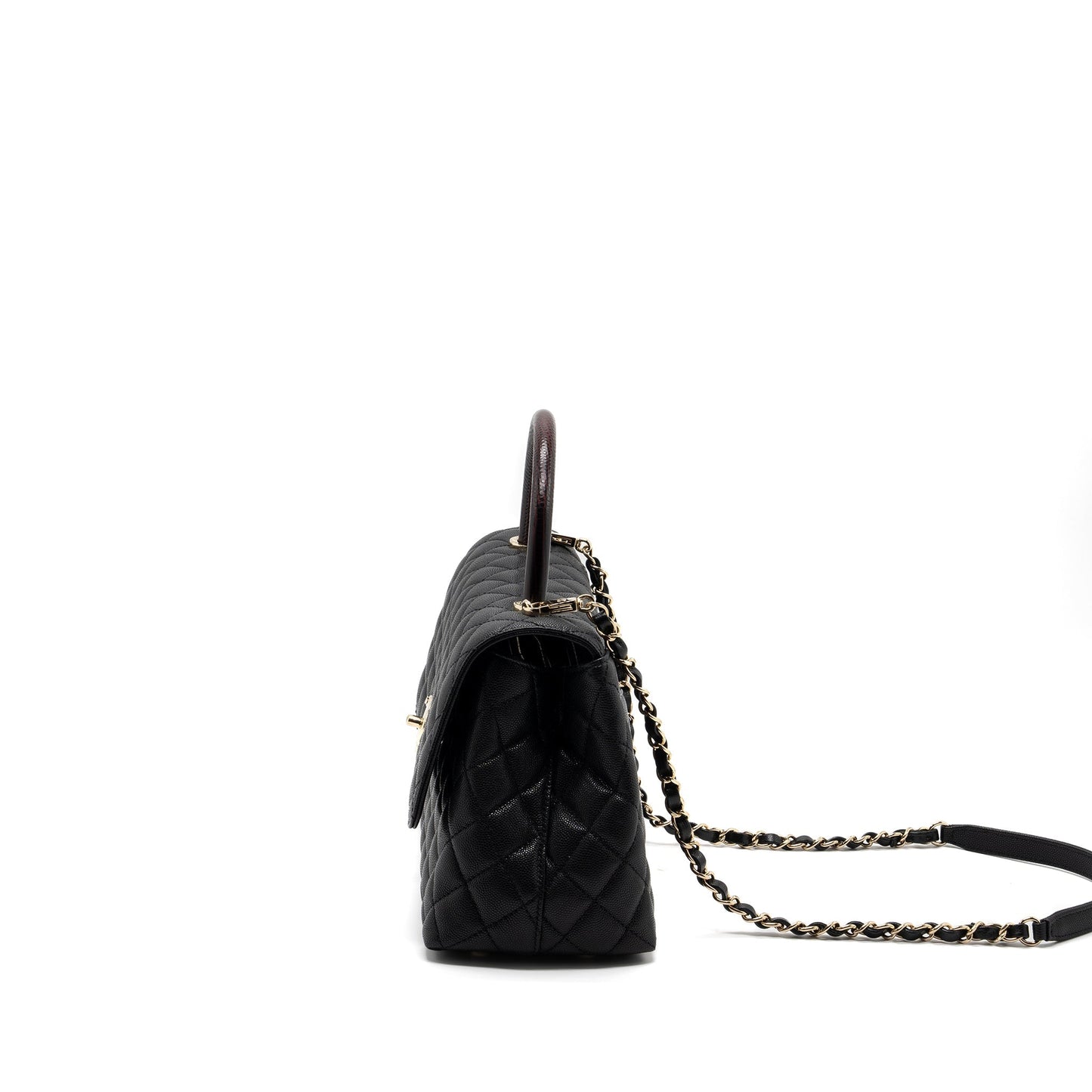 Chanel Medium Coco Handle Lizard Embossed Handle Caviar Black L (Microchip)