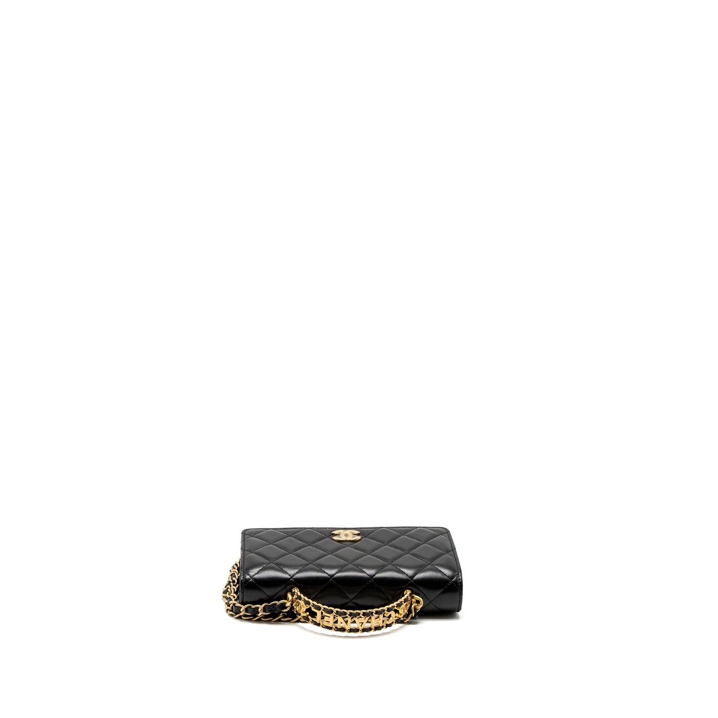 Chanel Detail Top Handle Wallet On Chain Lambskin Black Brushed  (Microchip)