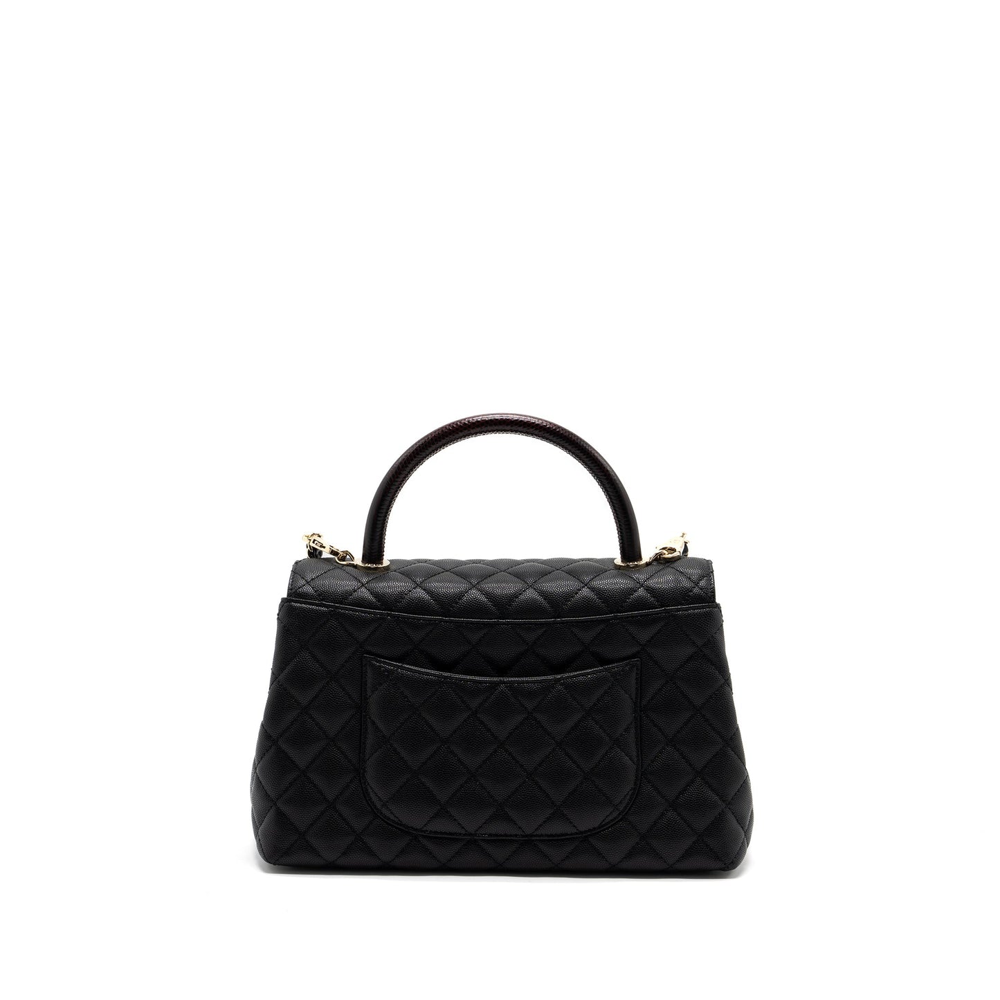 Chanel Medium Coco Handle Lizard Embossed Handle Caviar Black L (Microchip)