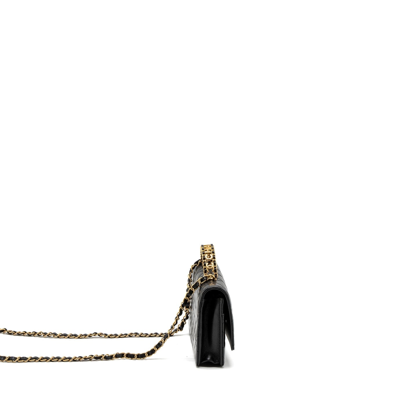 Chanel Detail Top Handle Wallet On Chain Lambskin Black Brushed  (Microchip)