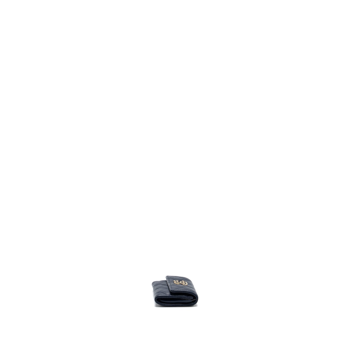 Chanel detailed giant logo Card holder caviar dark blue L