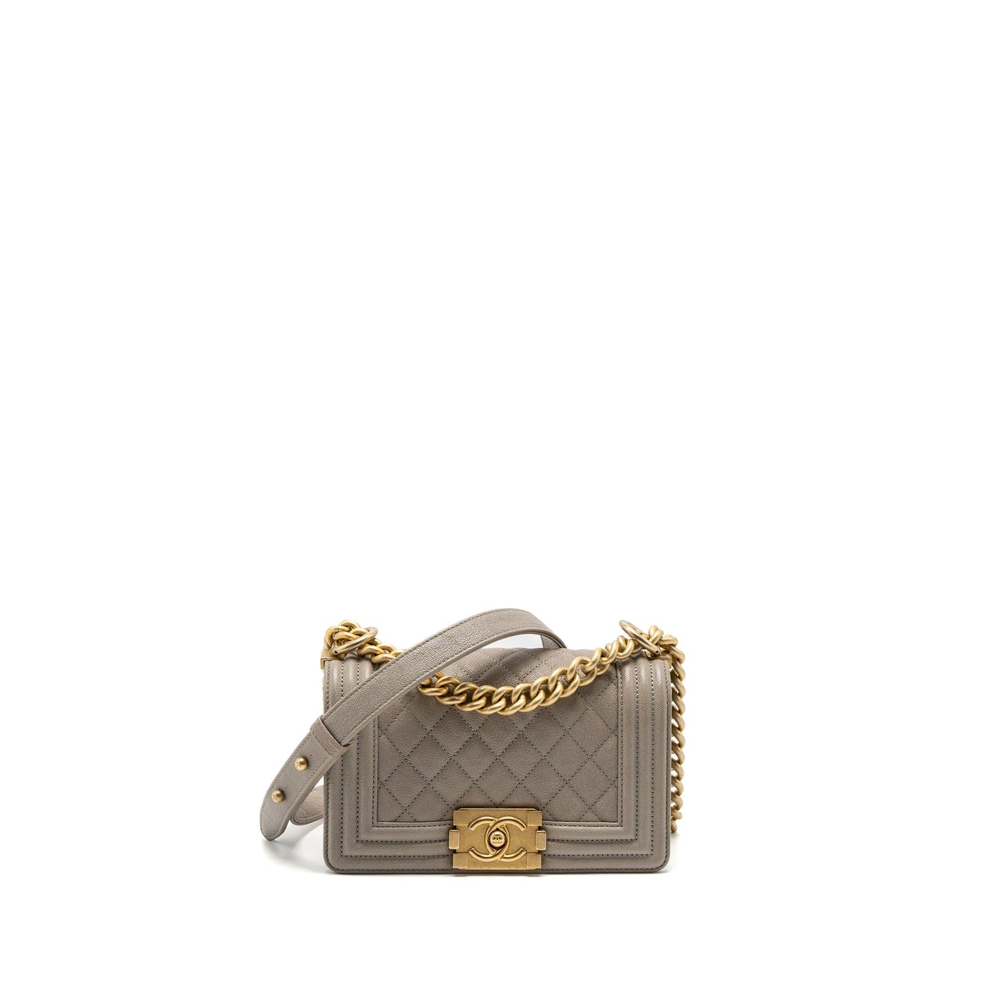 Chanel Small Boy Bag Caviar Light Grey