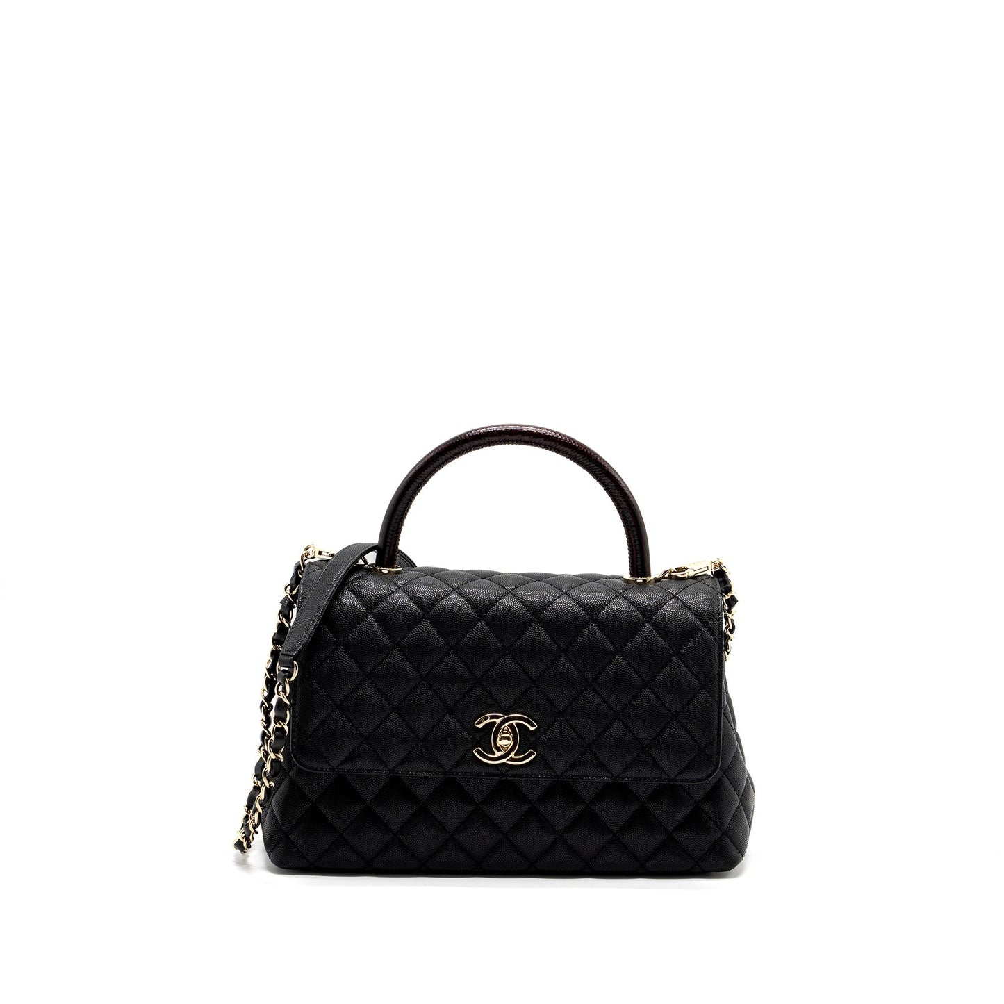 Chanel Medium Coco Handle Lizard Embossed Handle Caviar Black L (Microchip)