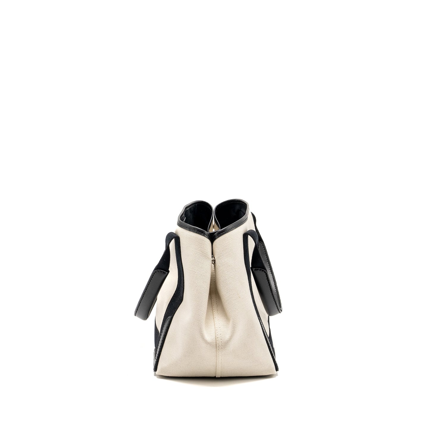 Balenciaga Cabas Tote Purse Canvas/Calfskin Natural/Black