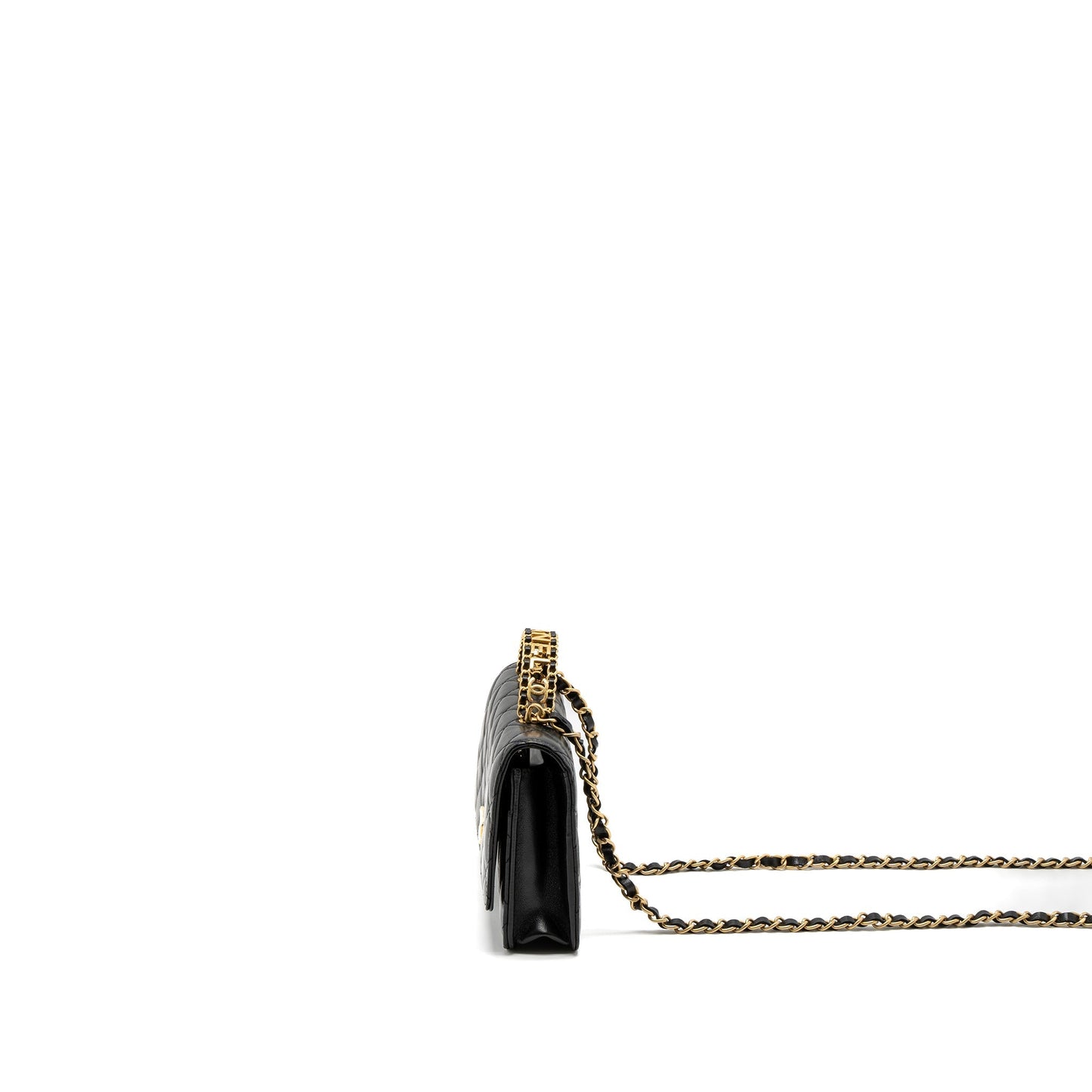 Chanel Detail Top Handle Wallet On Chain Lambskin Black Brushed  (Microchip)