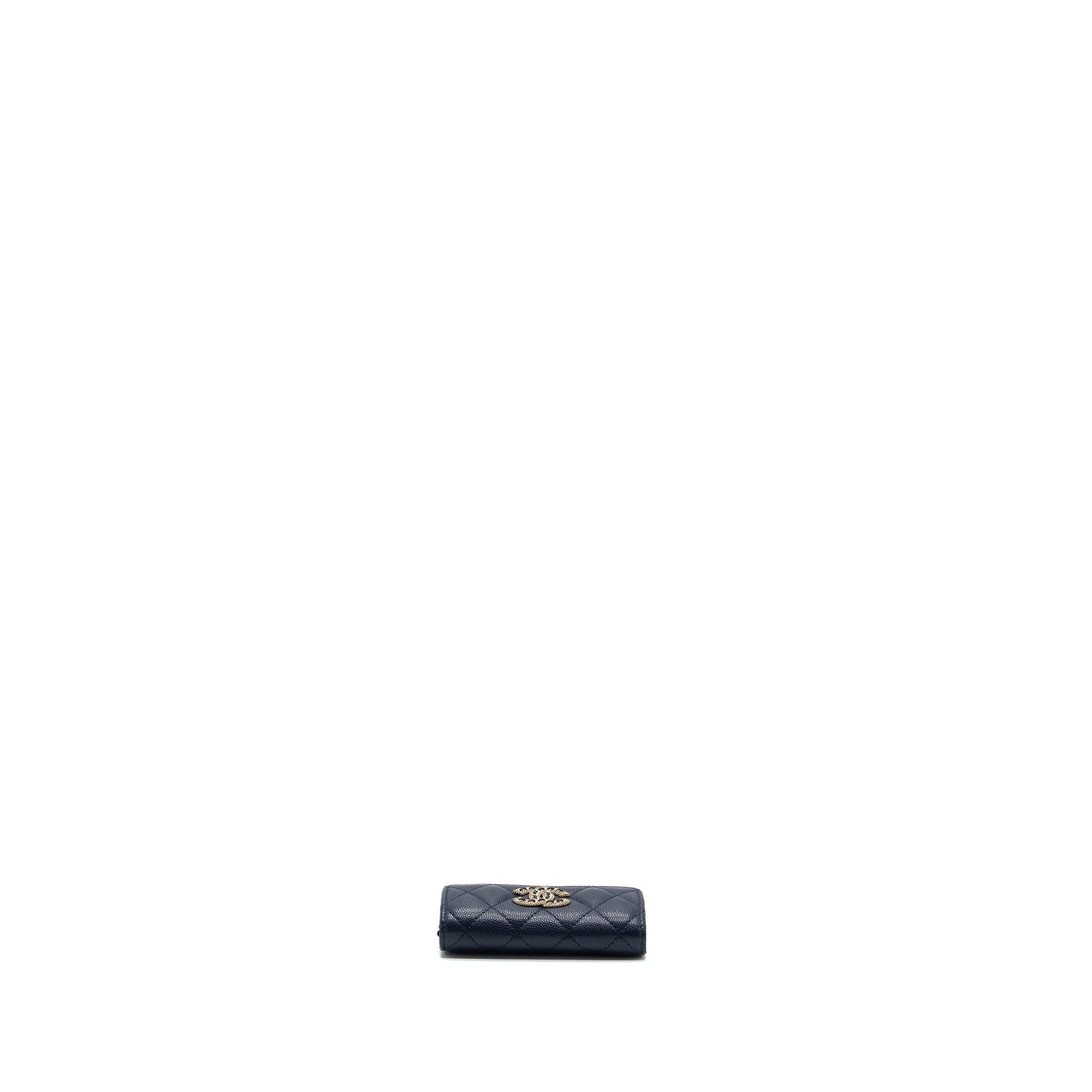 Chanel detailed giant logo Card holder caviar dark blue L